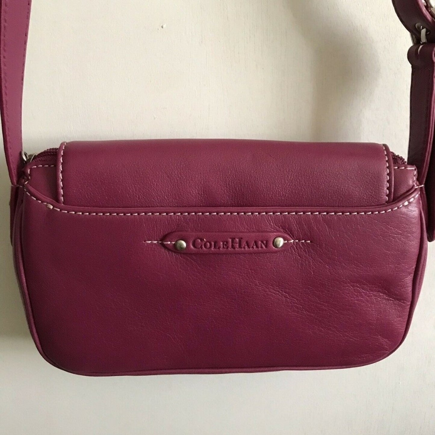 COLE HAAN Small Magenta Leather Crossbody Bag