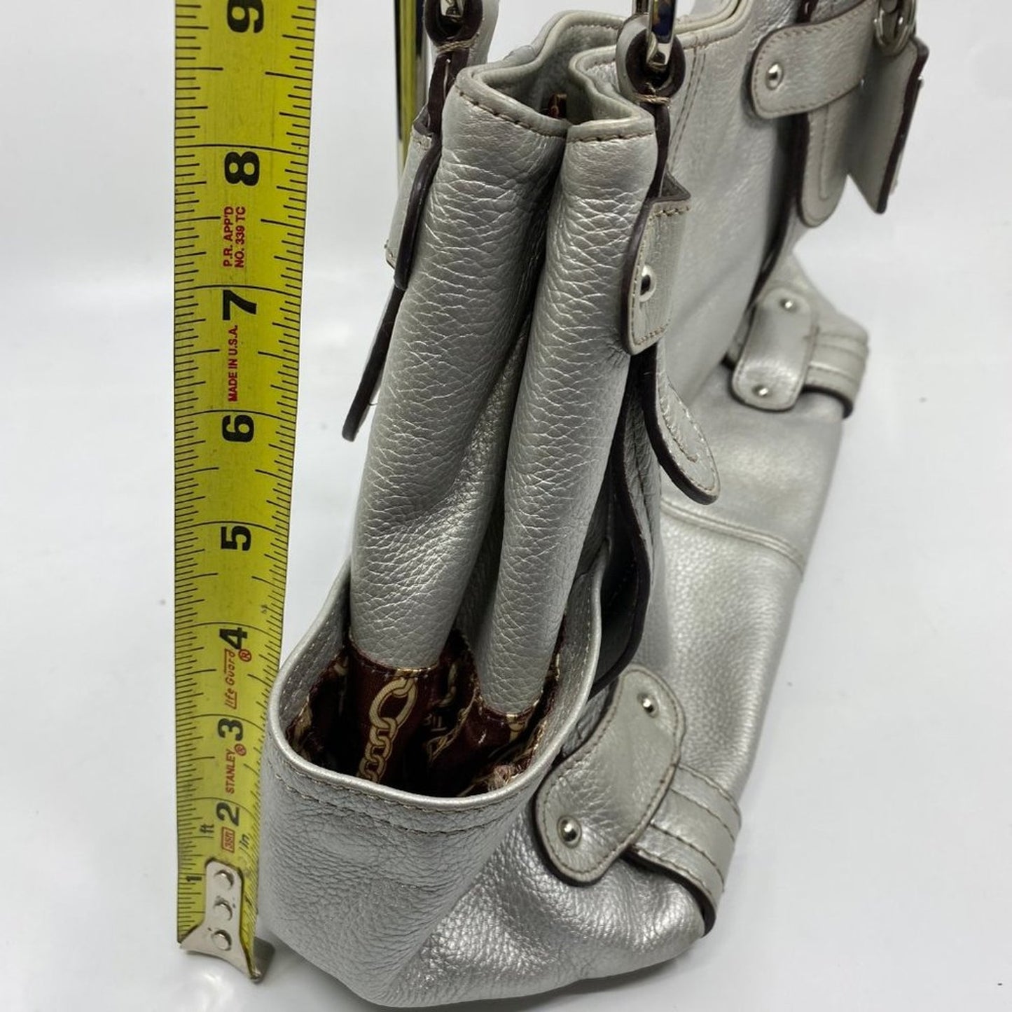 Tignanello Silver Leather Shoulder Bag