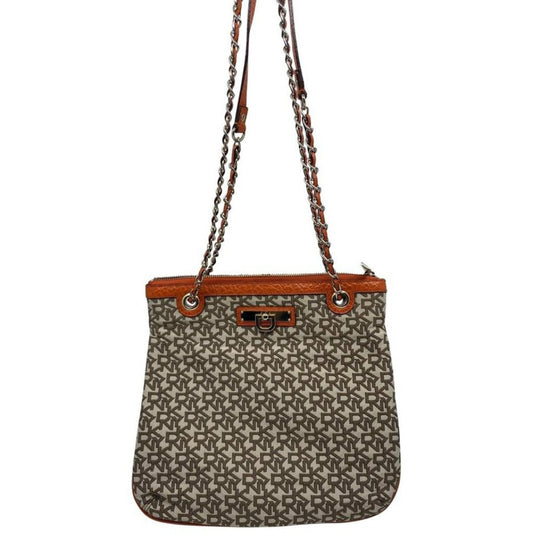 DKNY Tan Orange All Over Logo Fabric Shoulder Bag