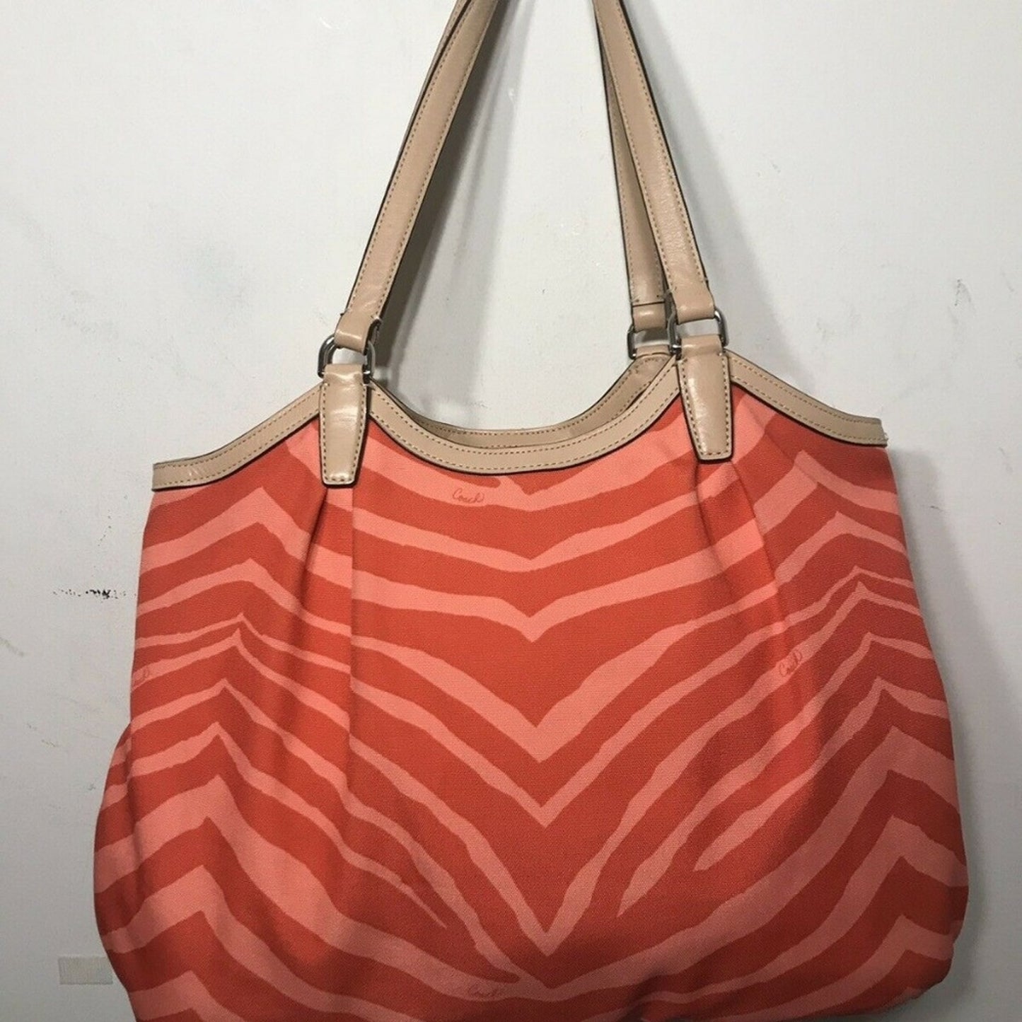 COACH Pink Animal Print Canvas Tote Bag