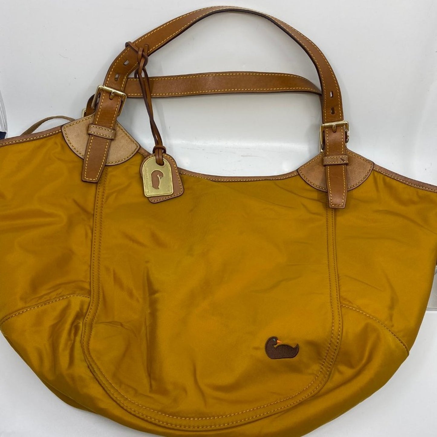 Dooney & Bourke XL Yellow Brown Nylon Shoulder Bag