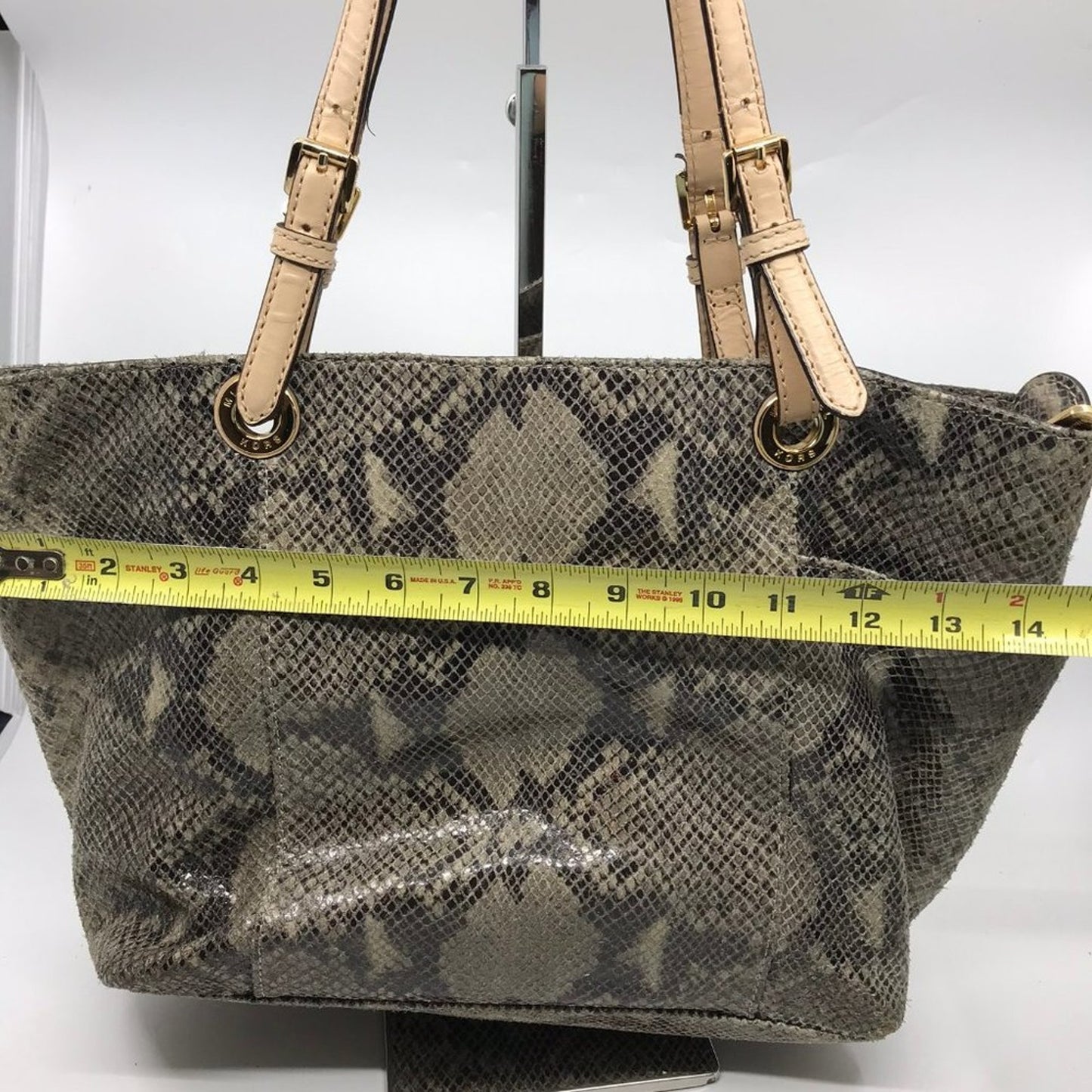 Michael Kors Gray Tan Snake Print Leather Tote Bag