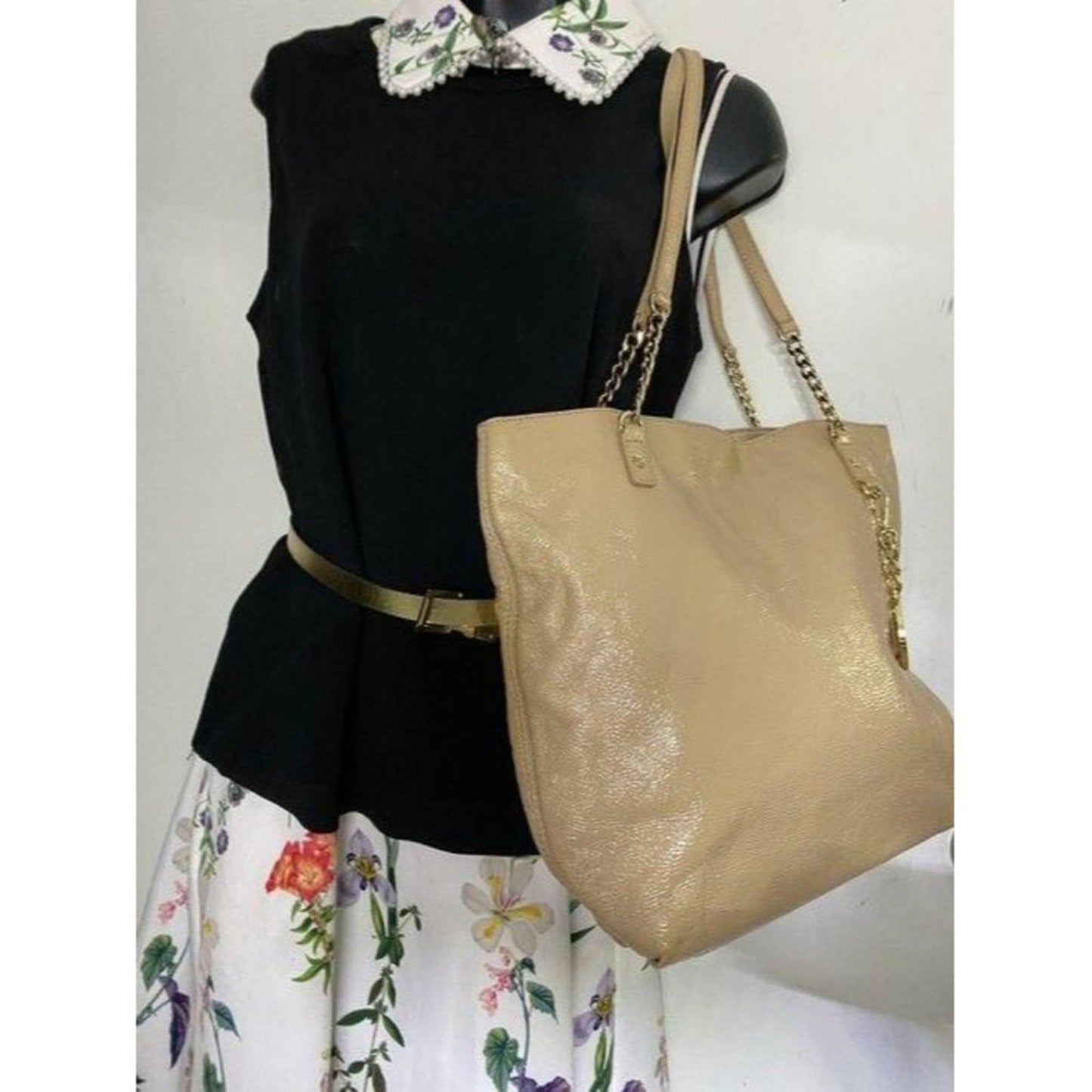 michael kors shopping tan patent leather tote
