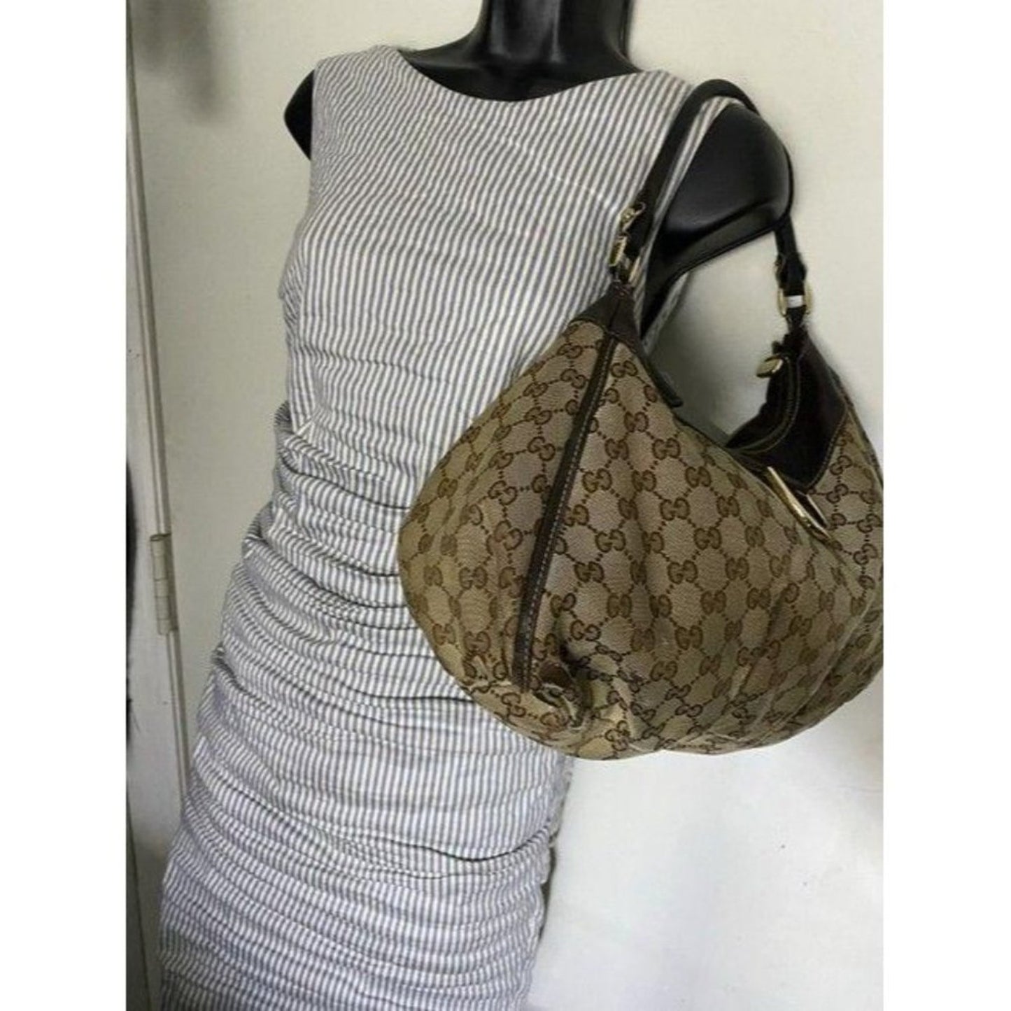Gucci tote all over logo beige brown jacquard fabr