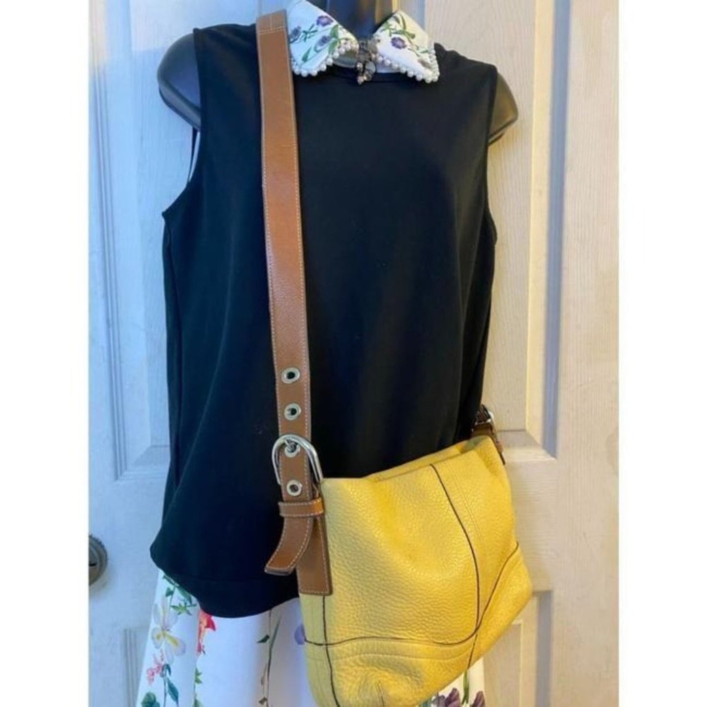 coach medium w adjustable strap yellow leather cro