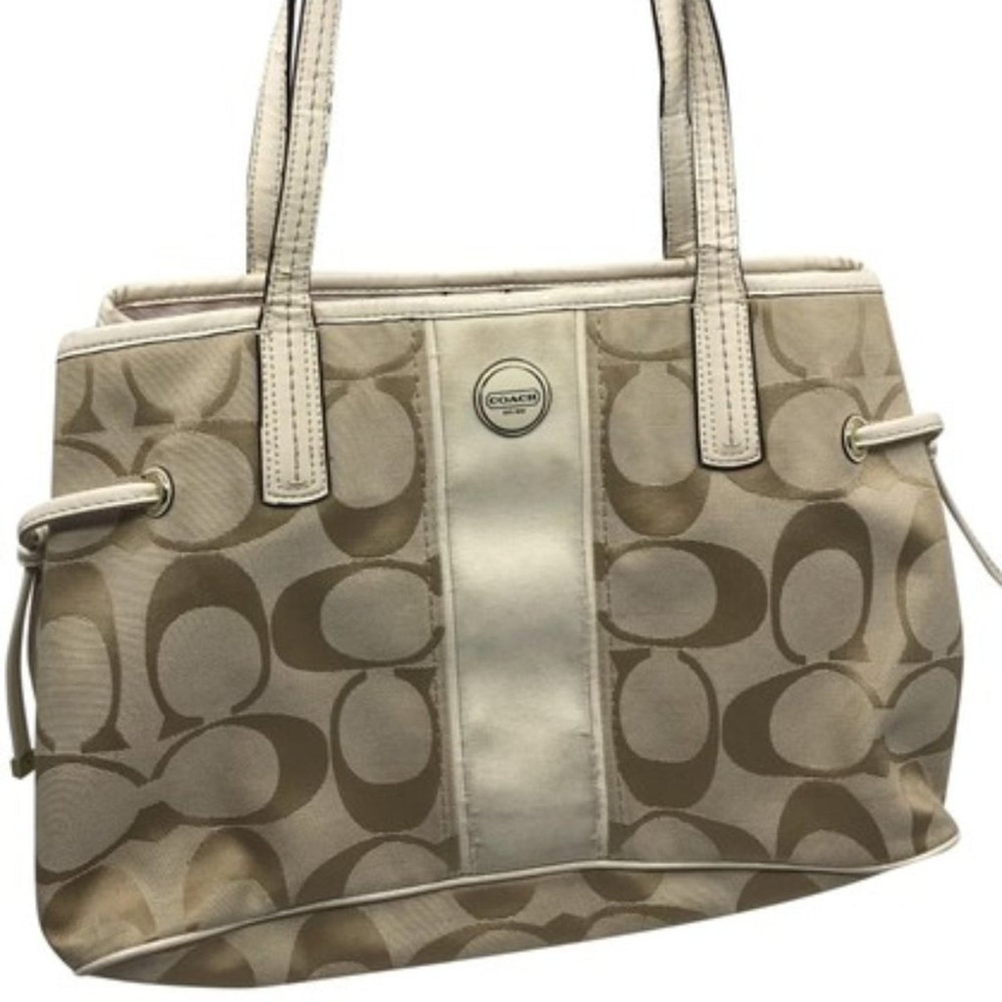 Coach Tan Cream Medium Fabric Shoppers Tote Bag