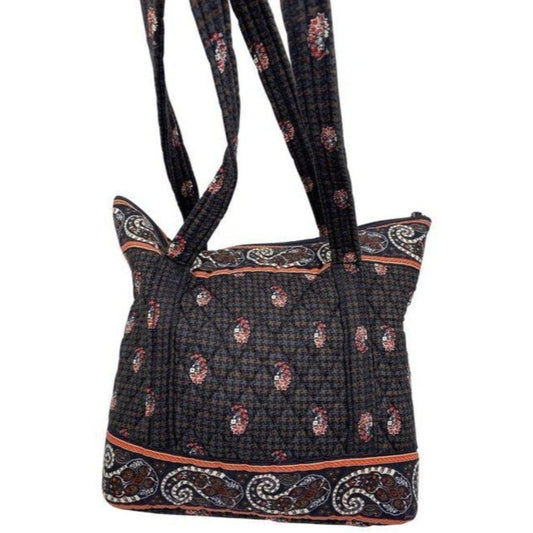 Vera Bradley Large Quilted Gray Tan White Shoulder