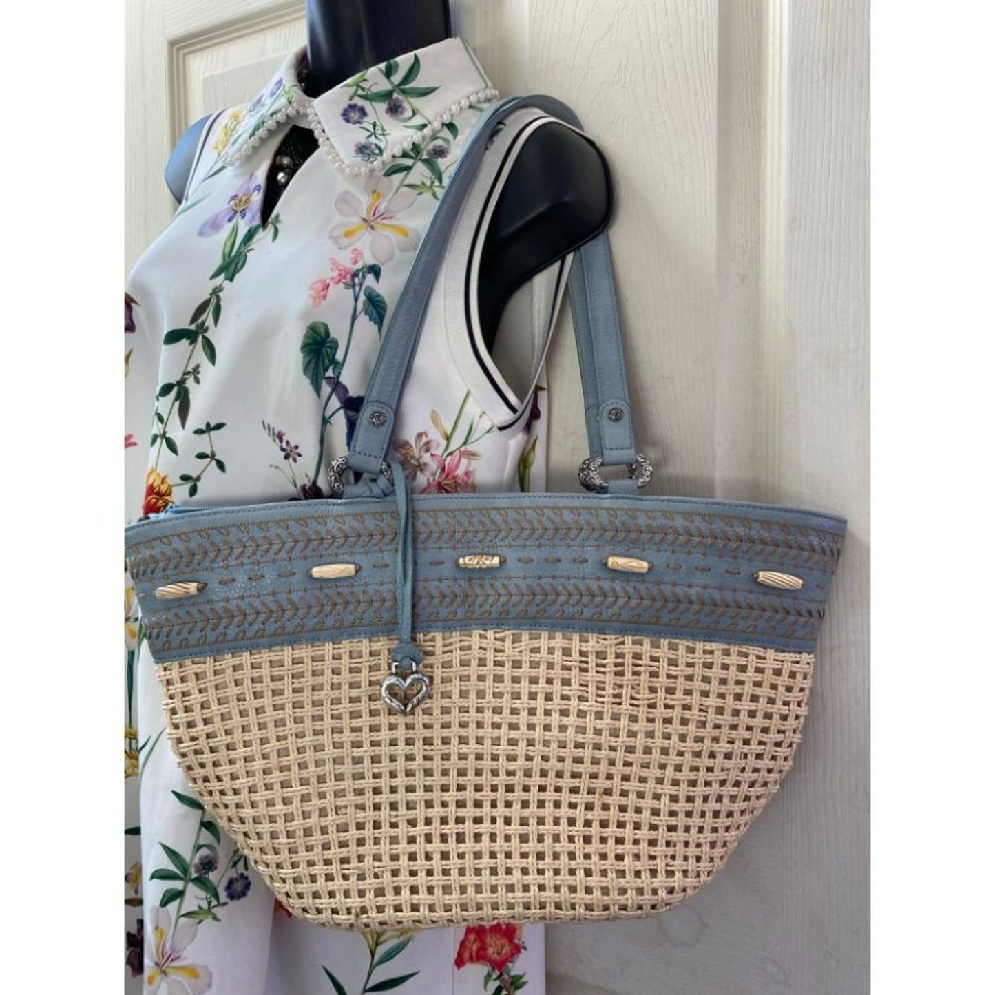 Brighton Blue Beige Faux Leather Shoulder Bag