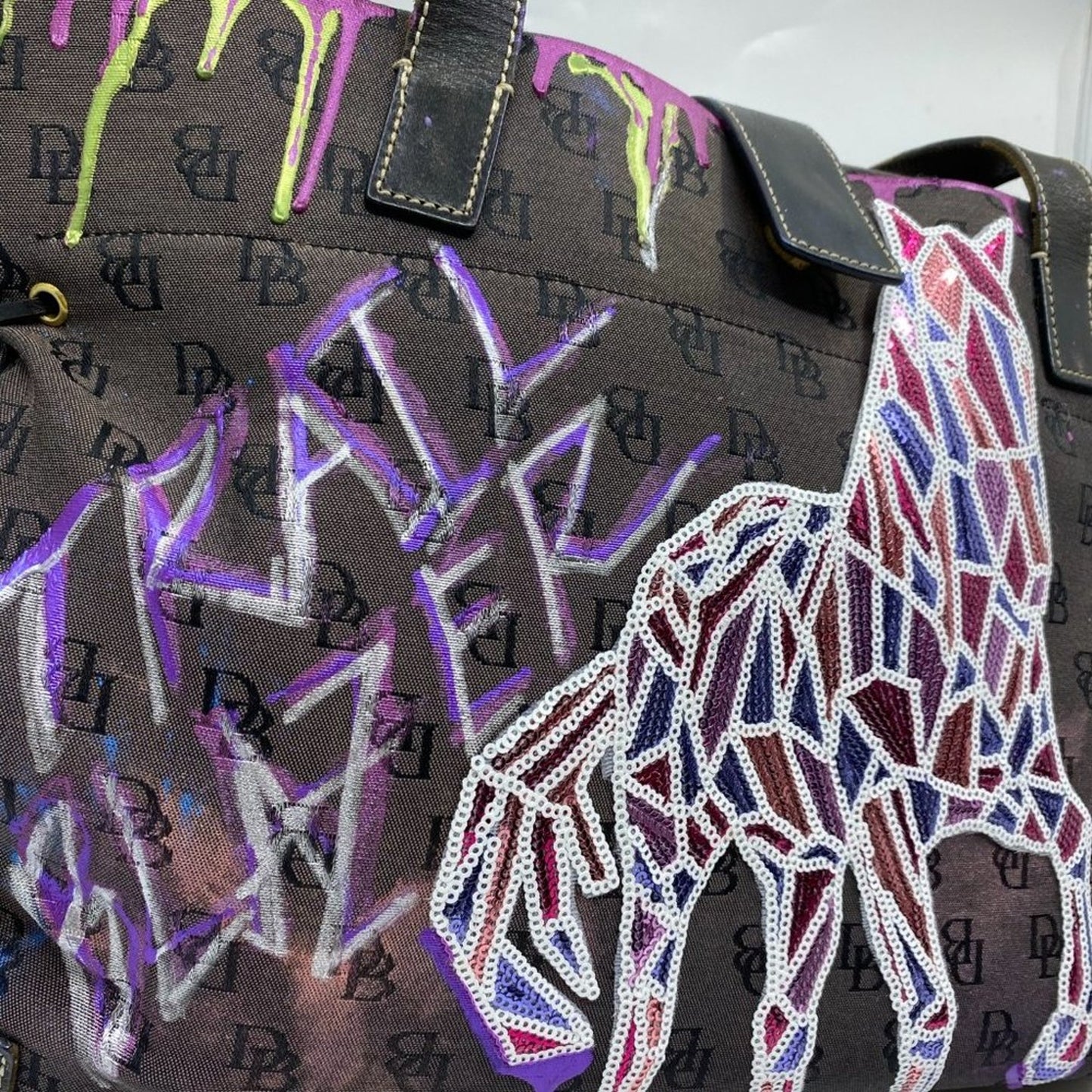 Dooney & Bourke Gray Customized W/ Graffiti Tote