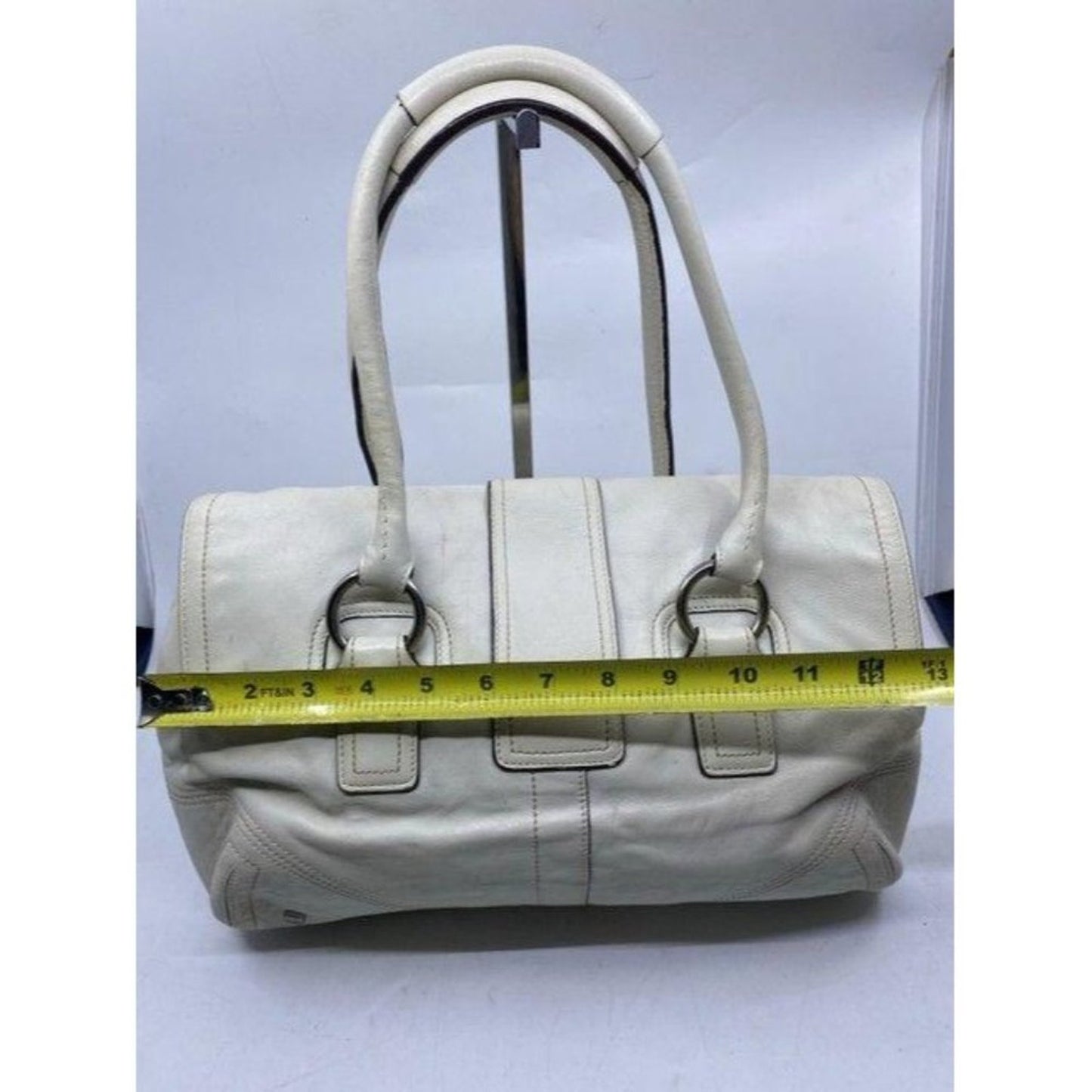 coach medium bag handbag off white leather shoulde