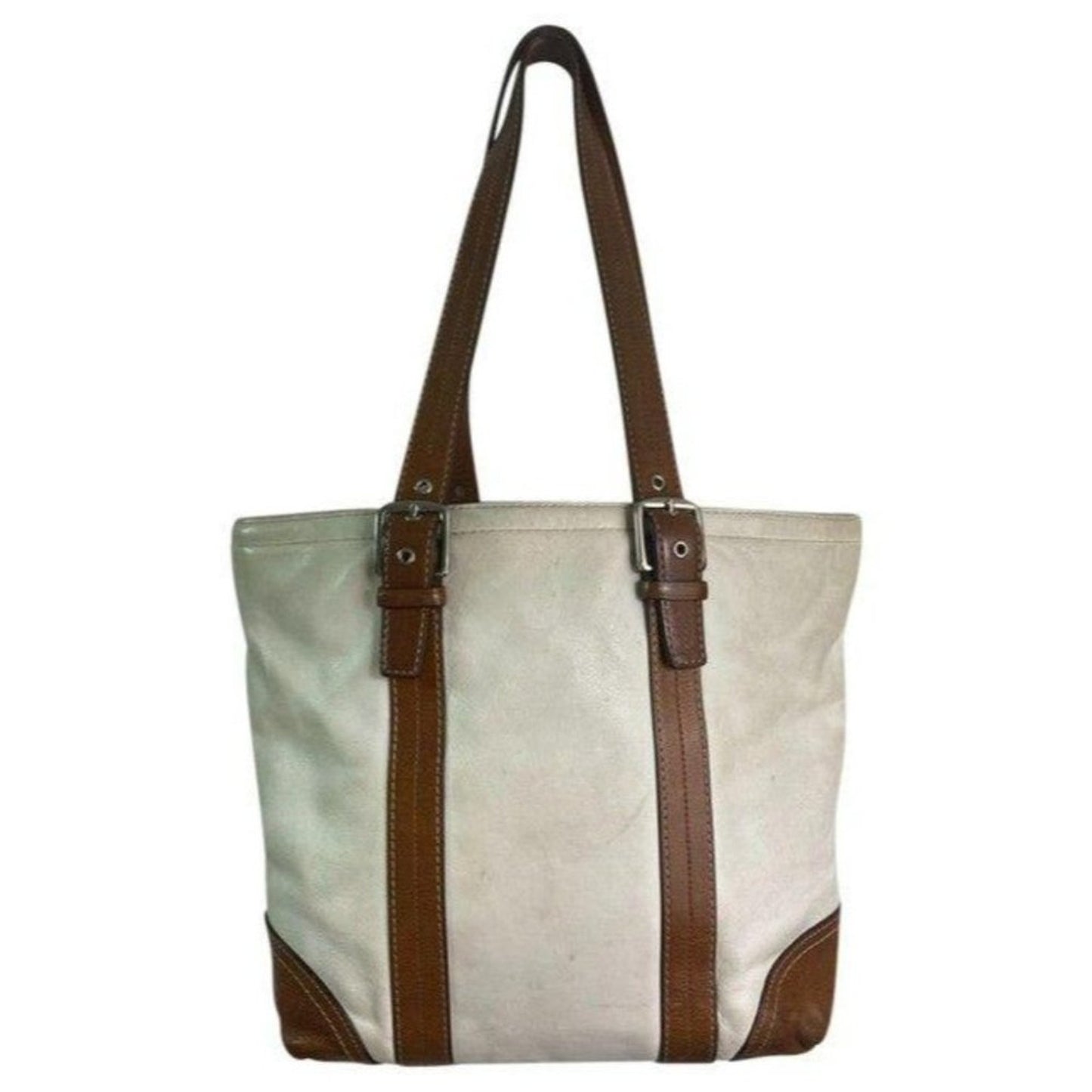 COACH Large White Brown Leather Shoulder Bag
