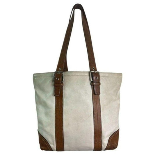 COACH Large White Brown Leather Shoulder Bag
