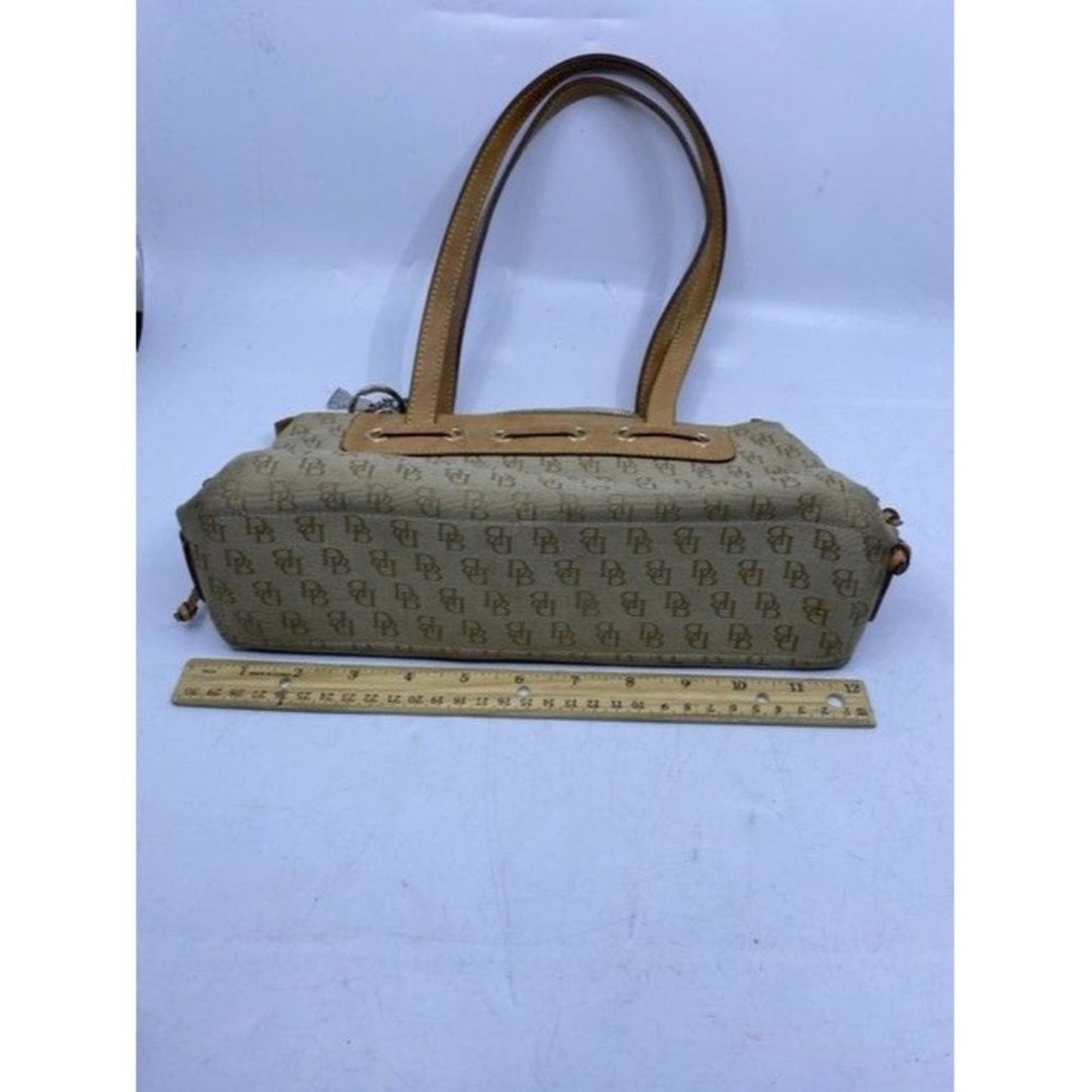 Dooney And Bourke Unique Removable Inside Pocket Tan Fabric Shoulder Bag