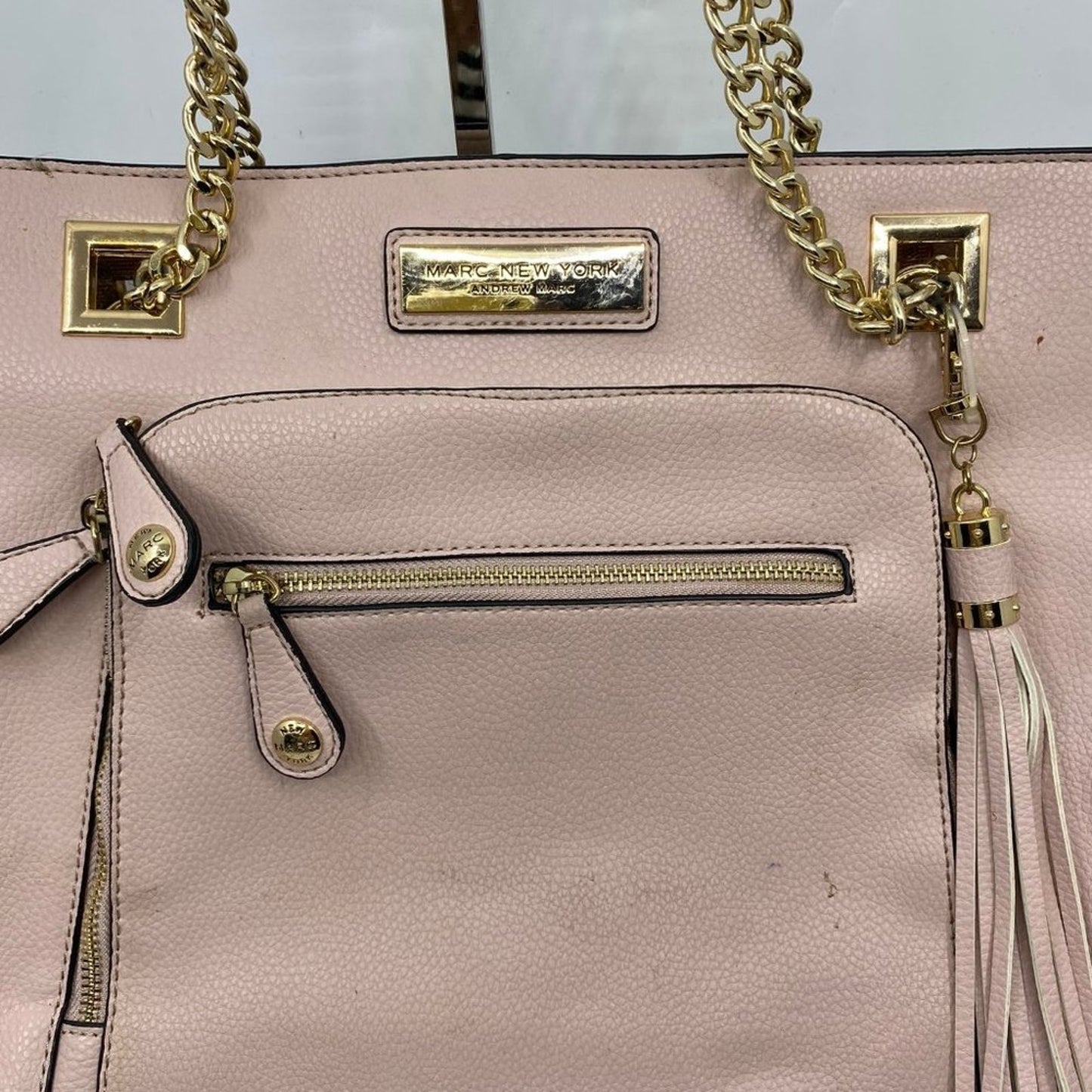 Andrew Marc Cream Leather Tote Bag