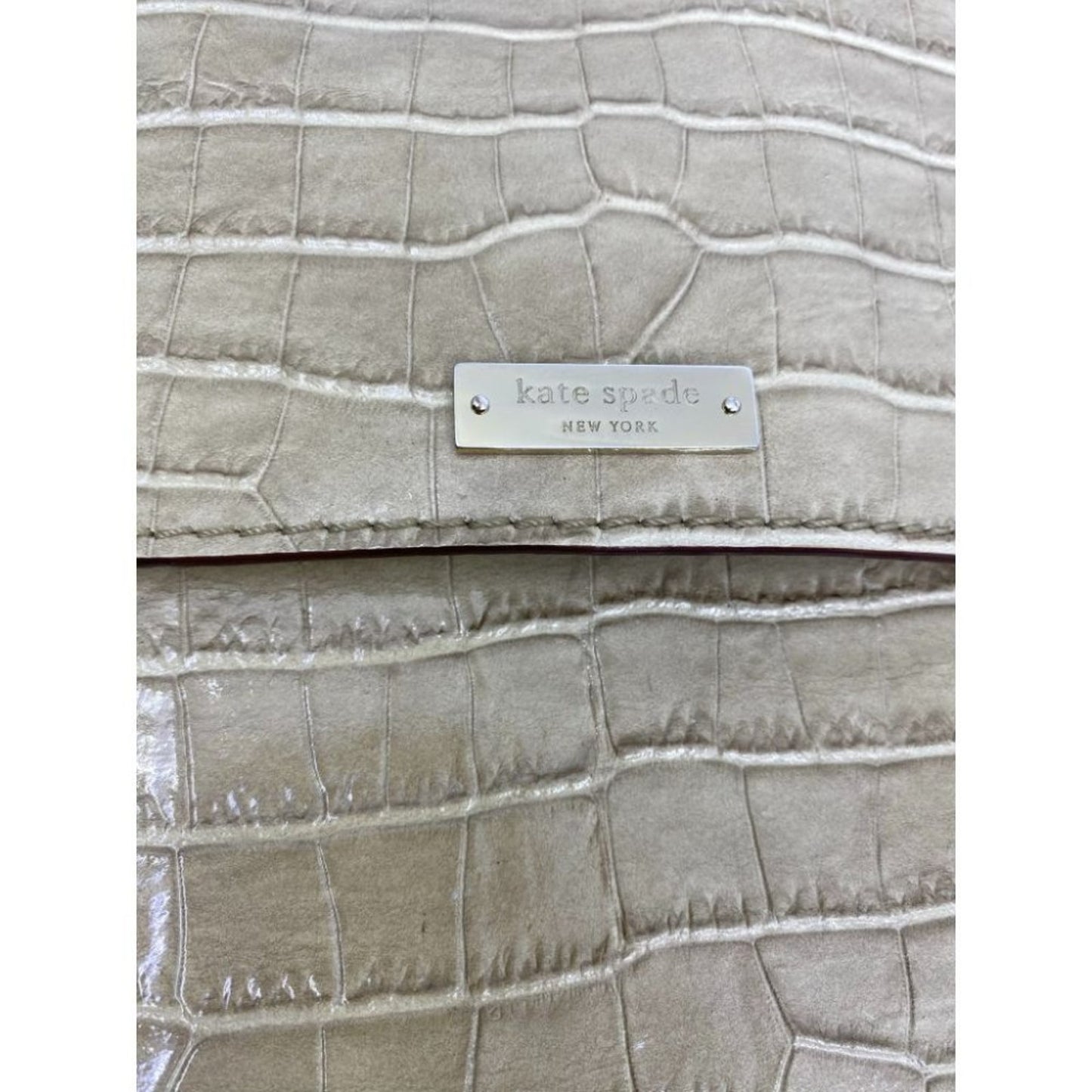 KATE SPADE Tan Patent Croc Embossed Messenger Bag