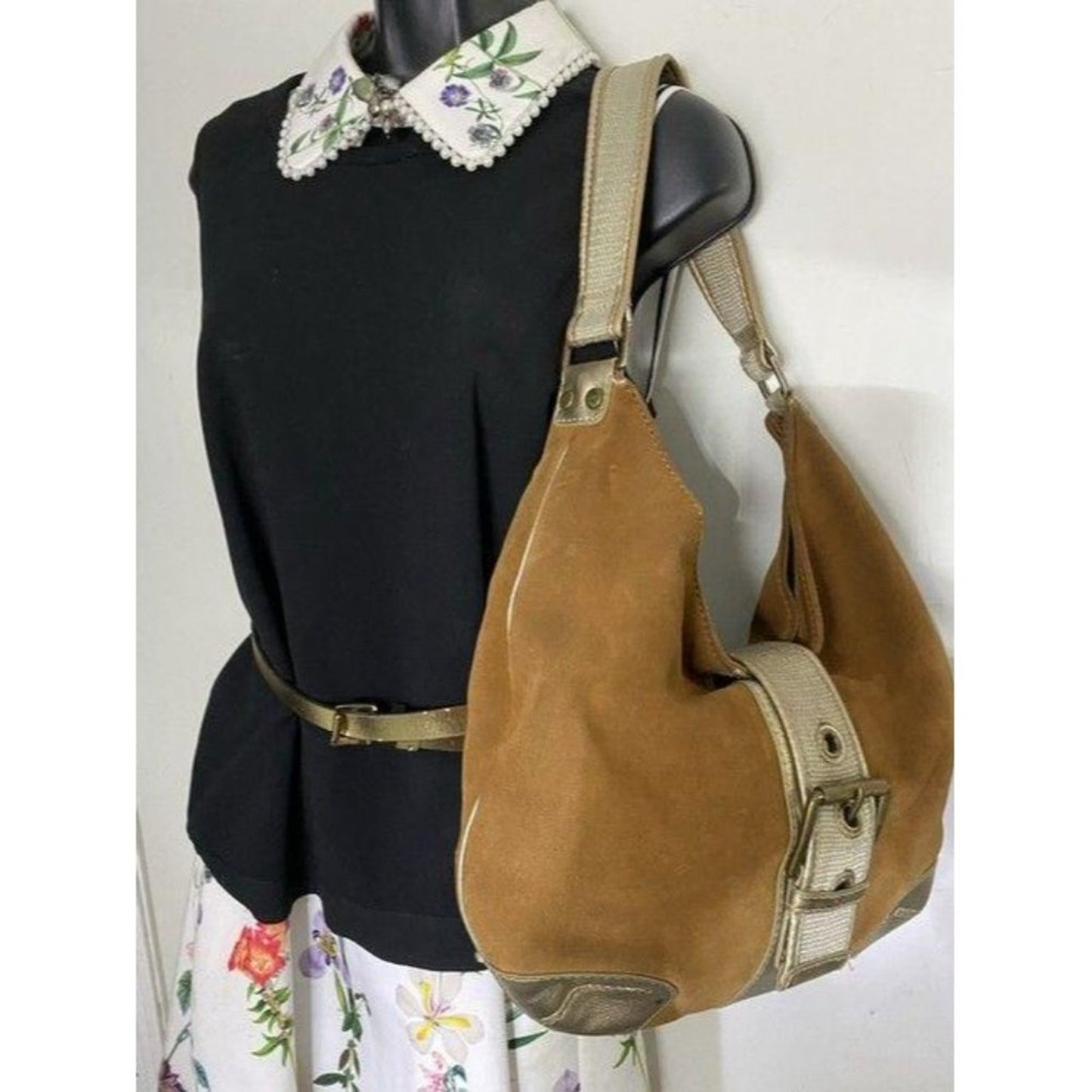 michael kors orange silver suede leather hobo bag