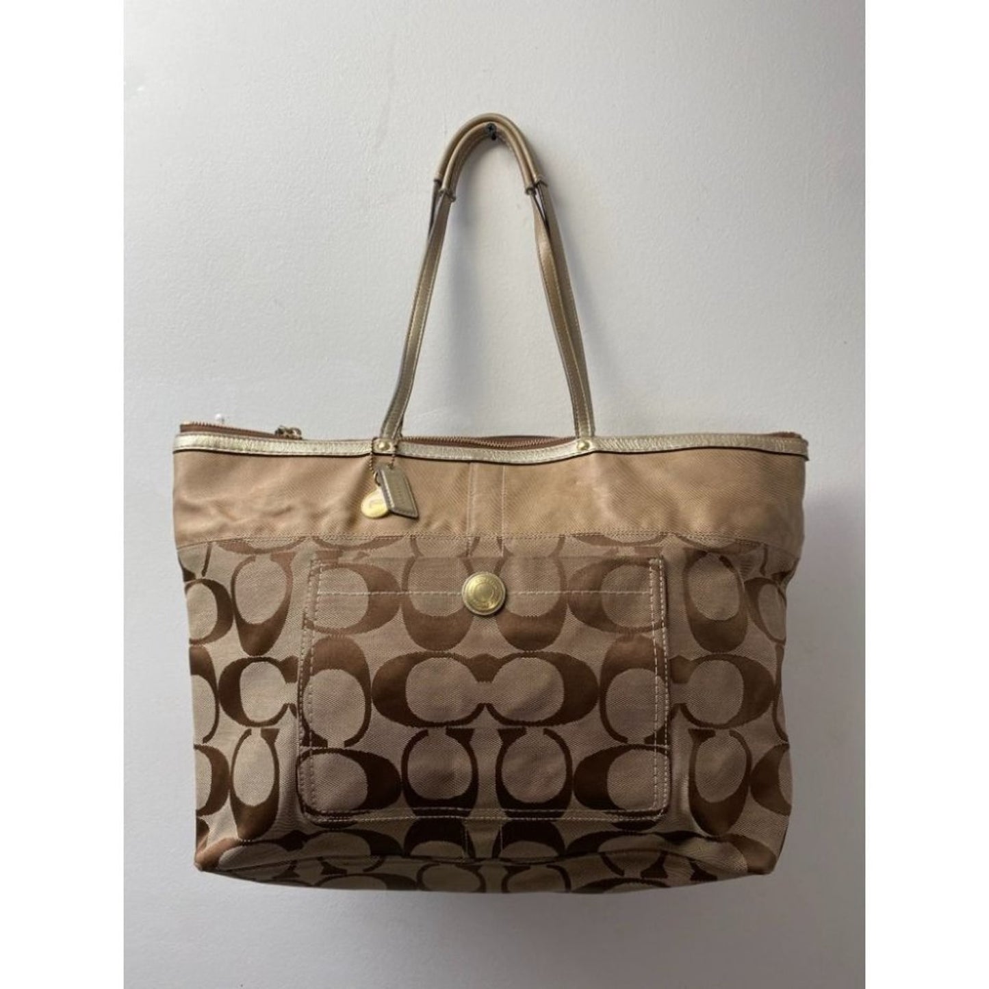 COACH Large Bronze Color Jacquard Fabric Tote Bag