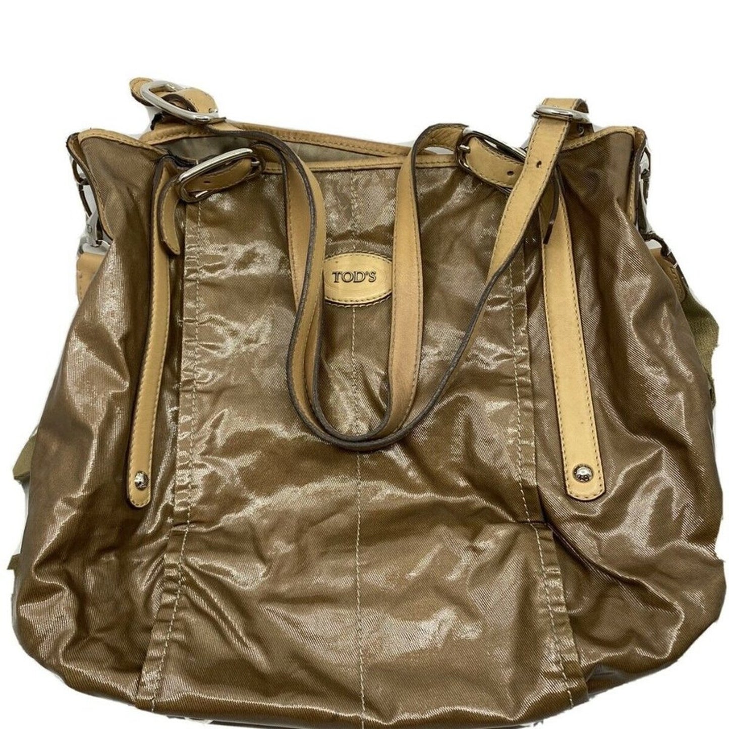 TOD’S Large Laminated Fabric Tote Bag W/ Strap