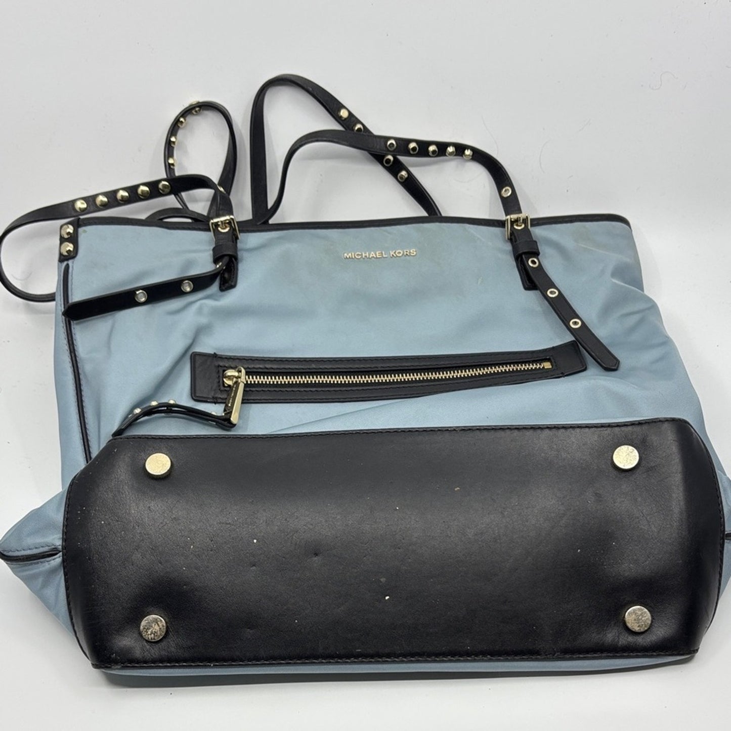Michael Kors Light Blue and Black Studded Tote