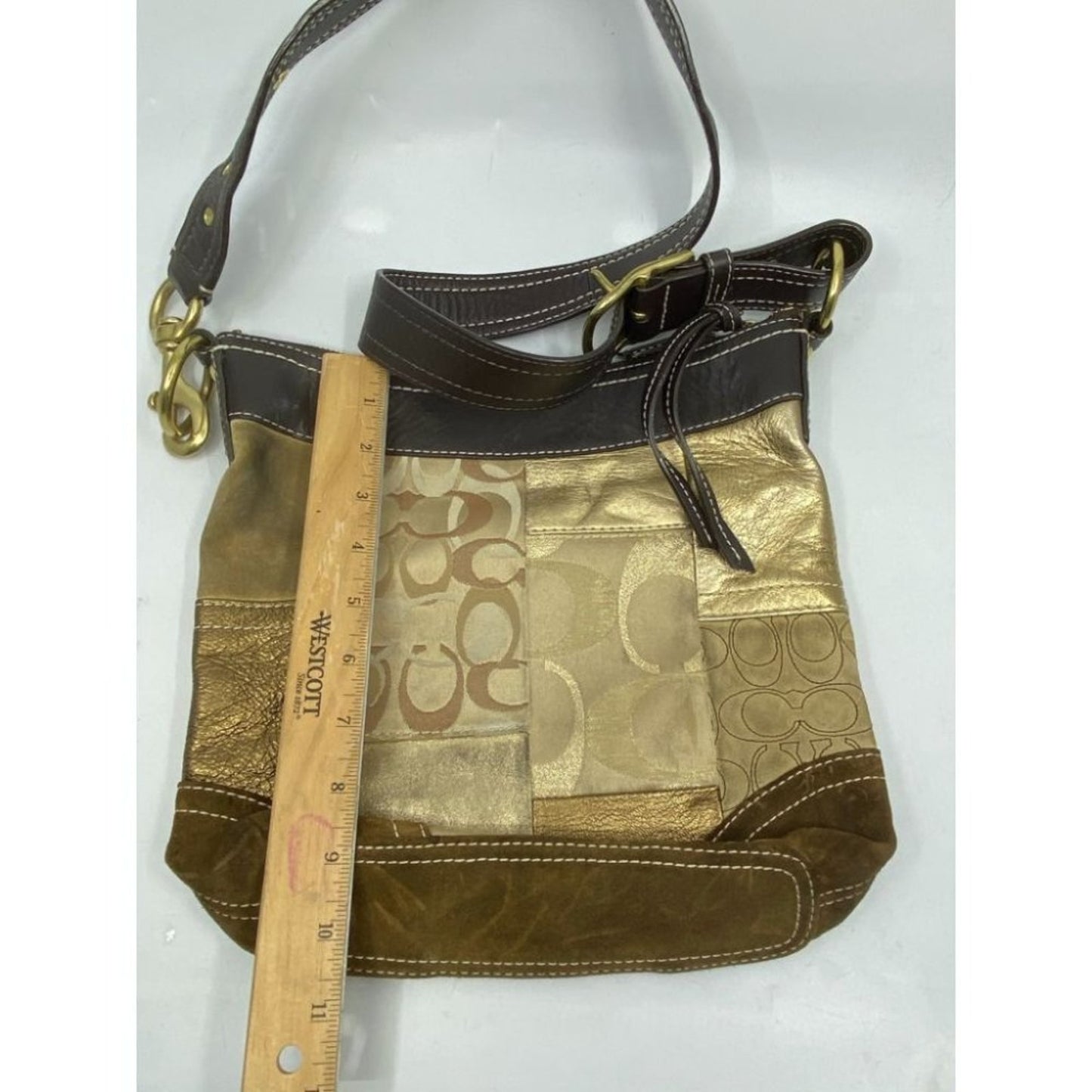 Coach Multi- Fabric Gold Black Patch Shoulder Bag