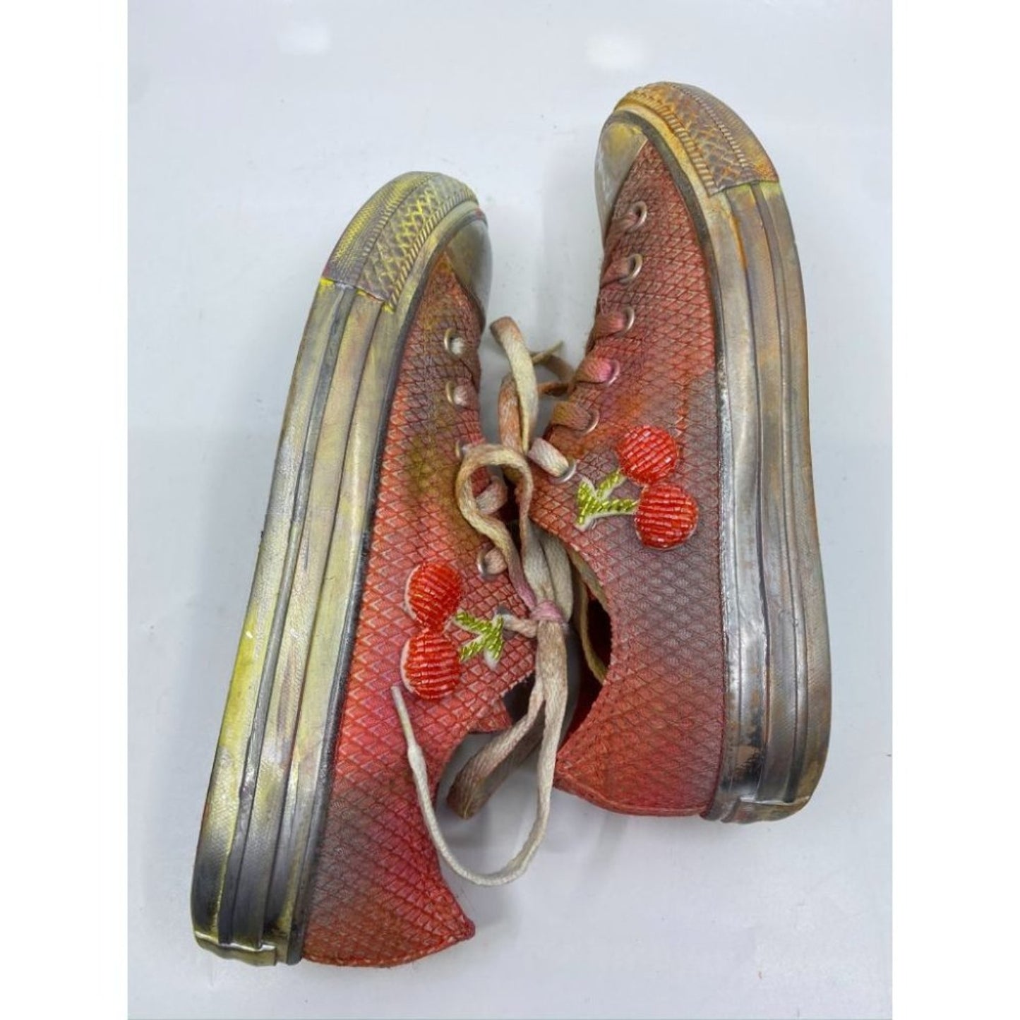 Converse Sneakers Customized Orange Silver Size 7