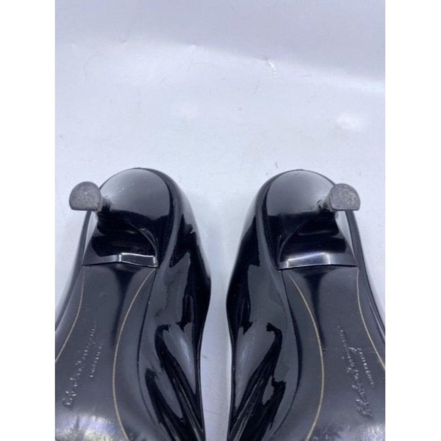 Salvatore Ferragamo Black Ribes Open Toe Bow Pumps Size Us