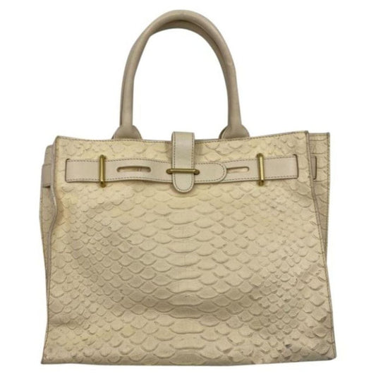 FURLA Croc Embossed Beige Leather Handbag
