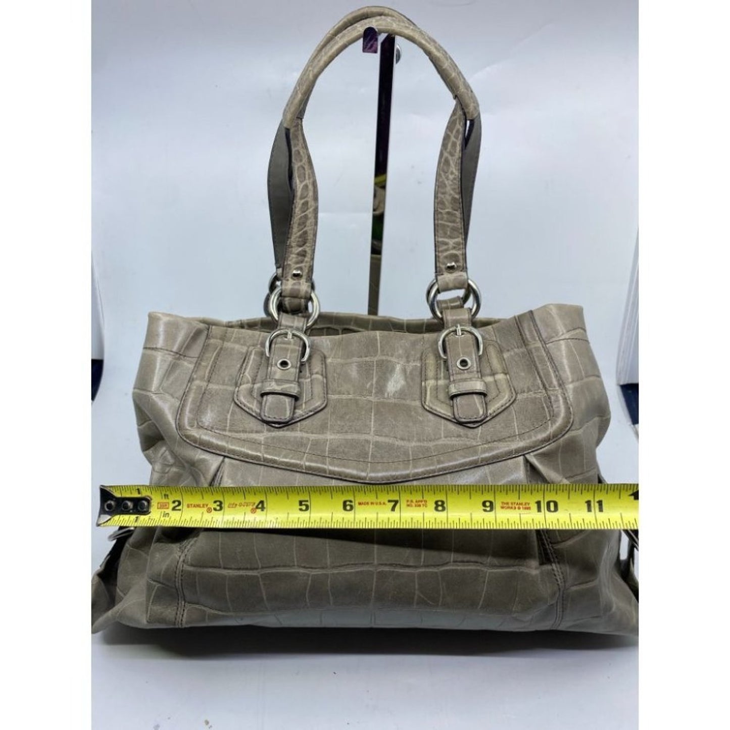 COACH Animal Embossed Leather Gray Shoulder Bag