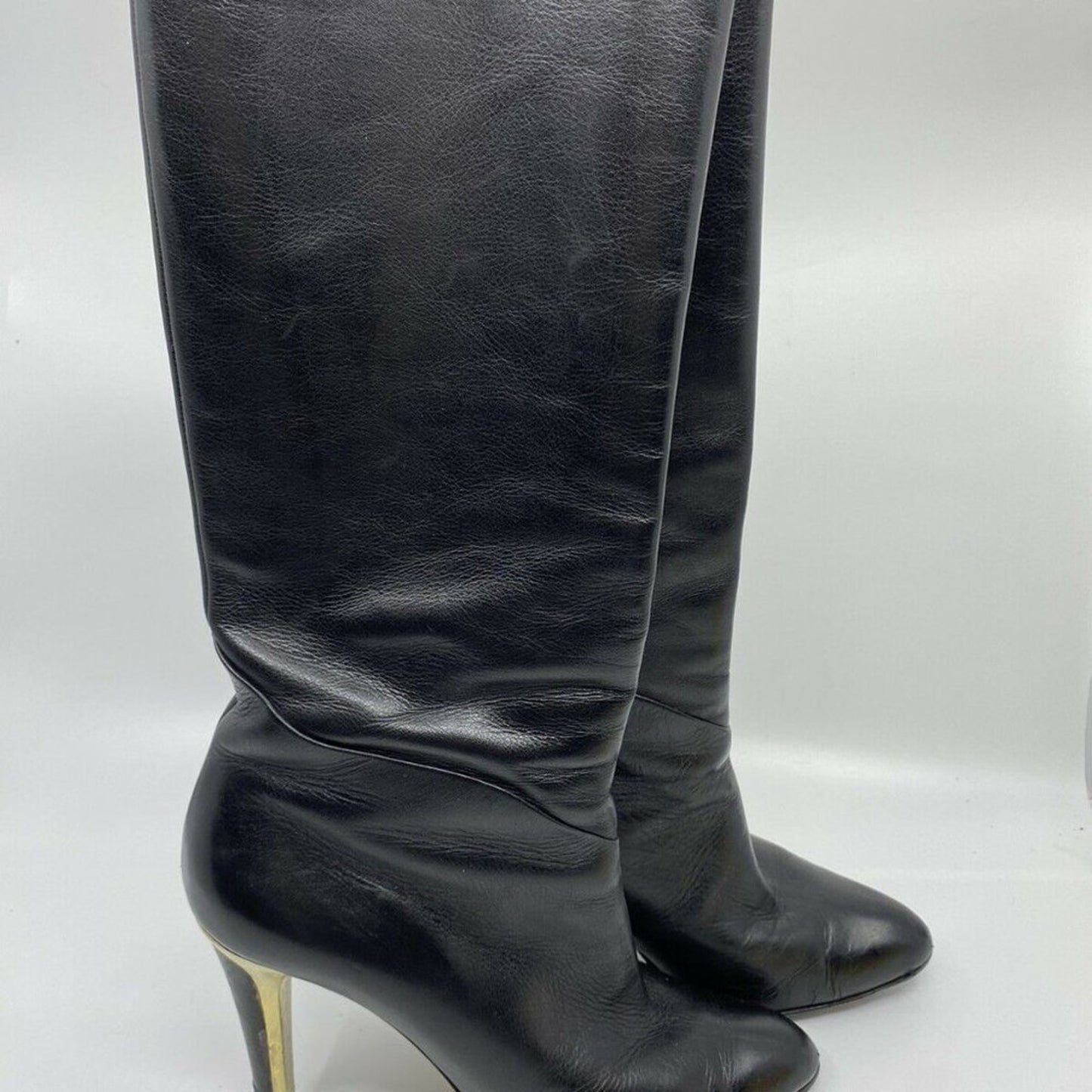 JIMMY CHOO Black Leather Knee high boots 7.5