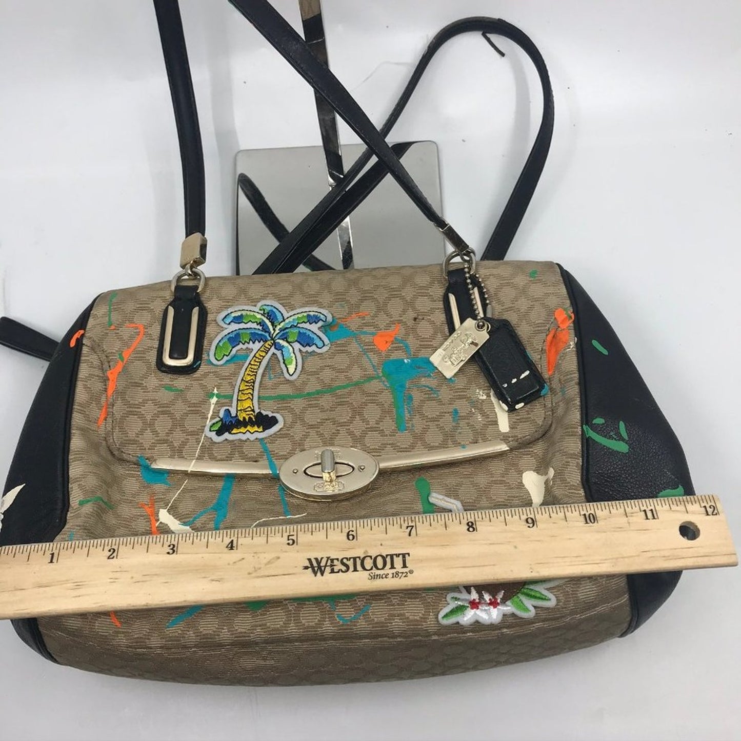 COACH Customized Tan Black Fabric Shoulder Bag
