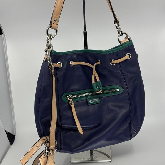 Coach Navy and Green Leather Shoulder Bag