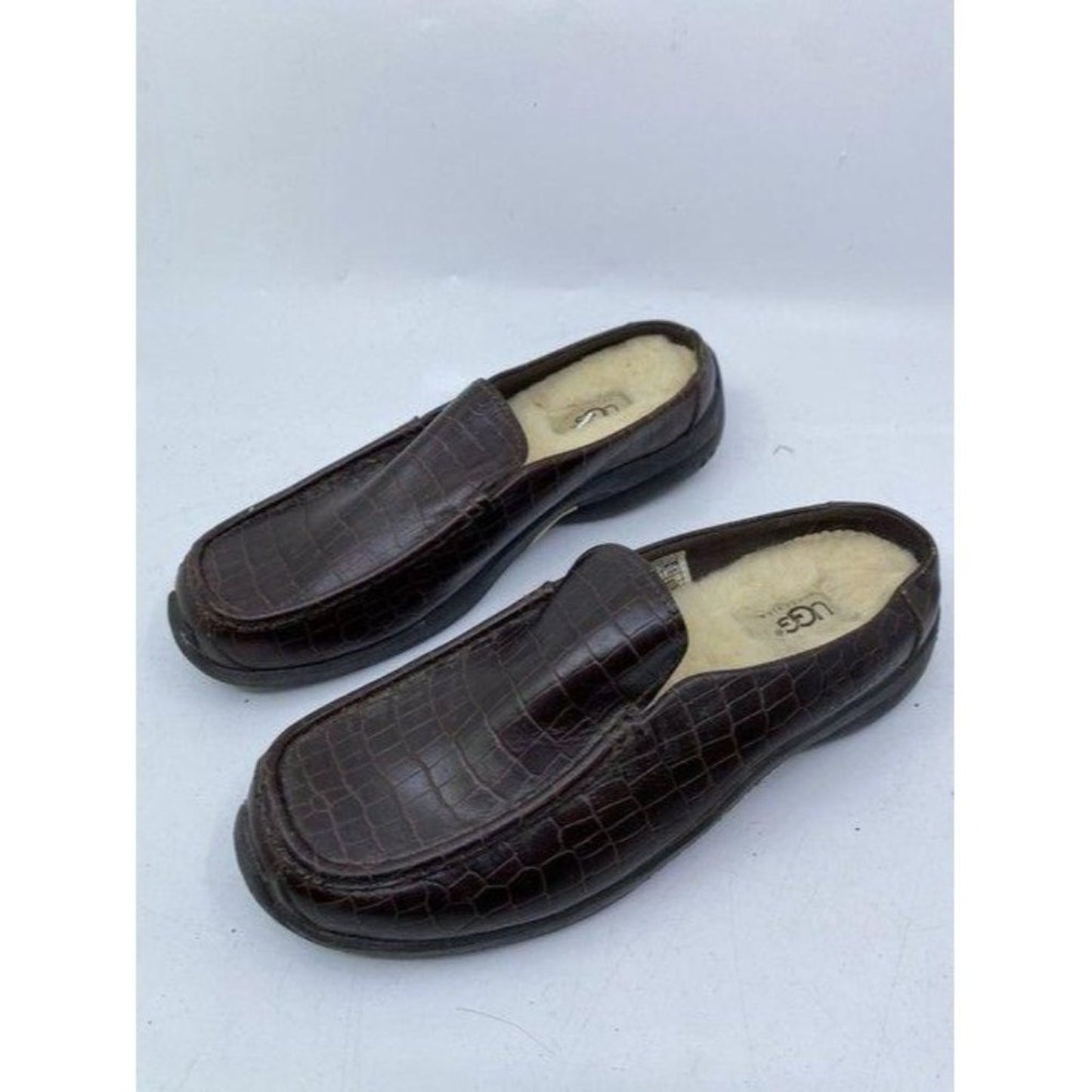 ugg australia brown croc embossed slip on mens fla
