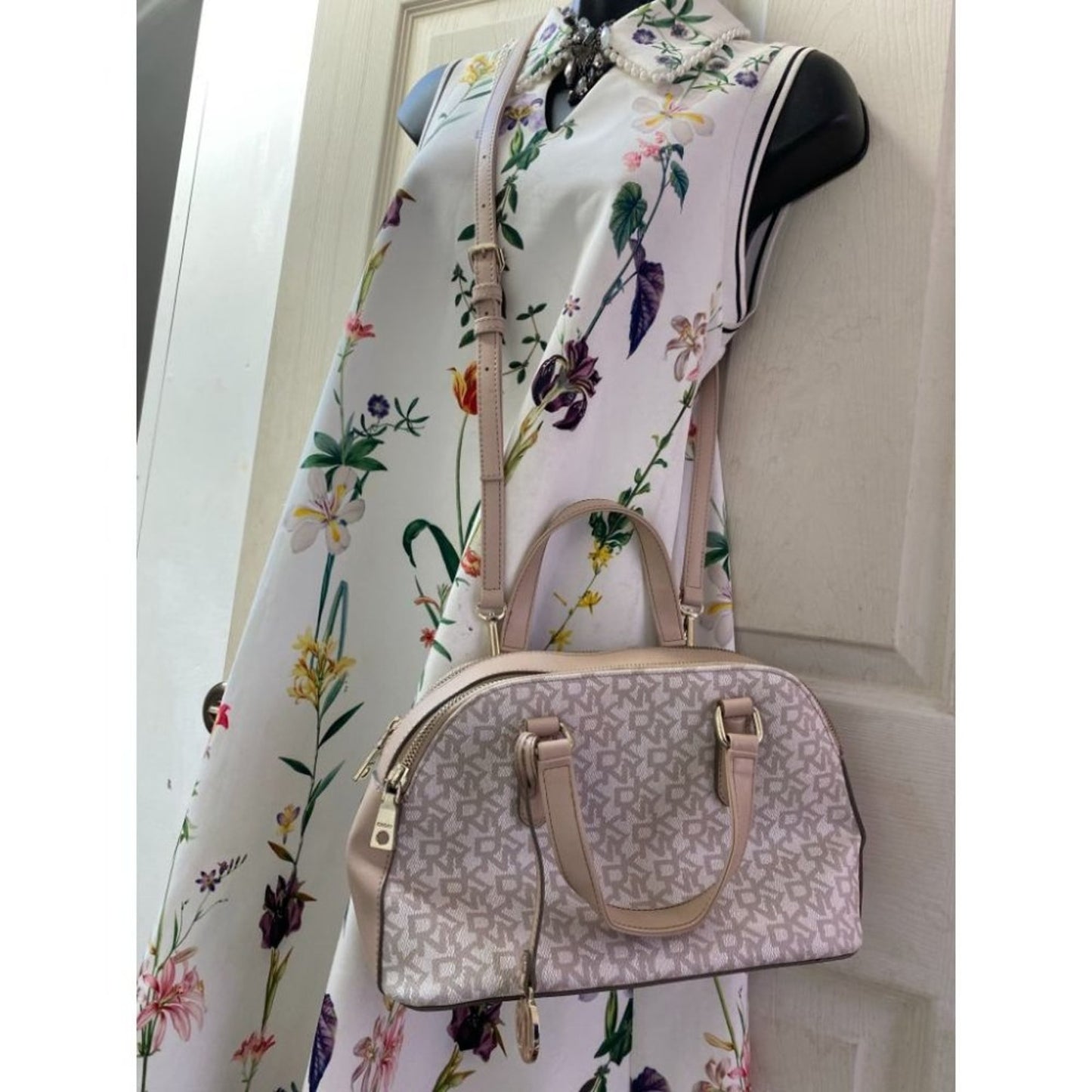 DKNY Tan Gray Faux Leather Crossbody Bag