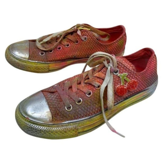 Converse Sneakers Customized Orange Silver Size 7