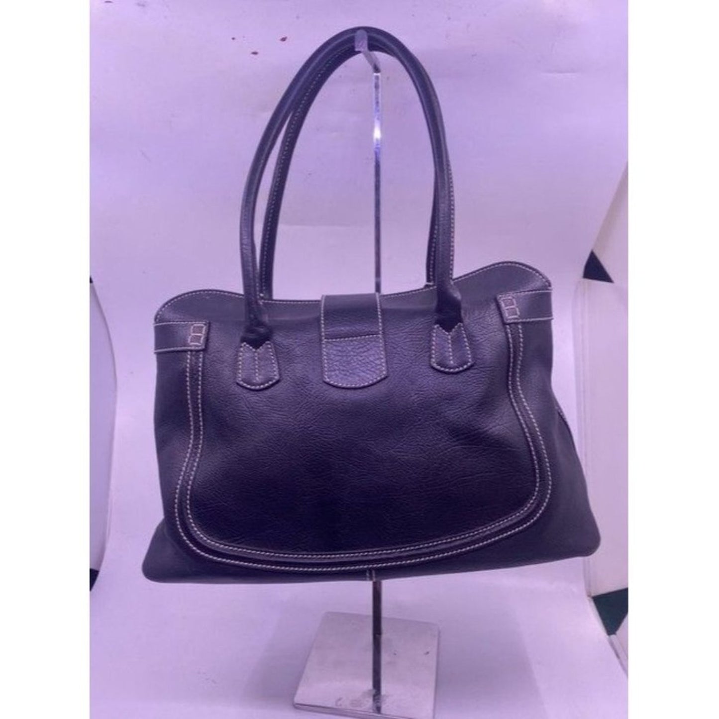 Tod S Buckle Magnetic Black Pebble Leather Shoulder Bag