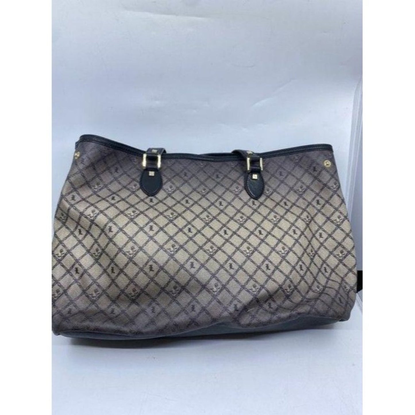 lamb shopping xl l black tan coated canvas tote
