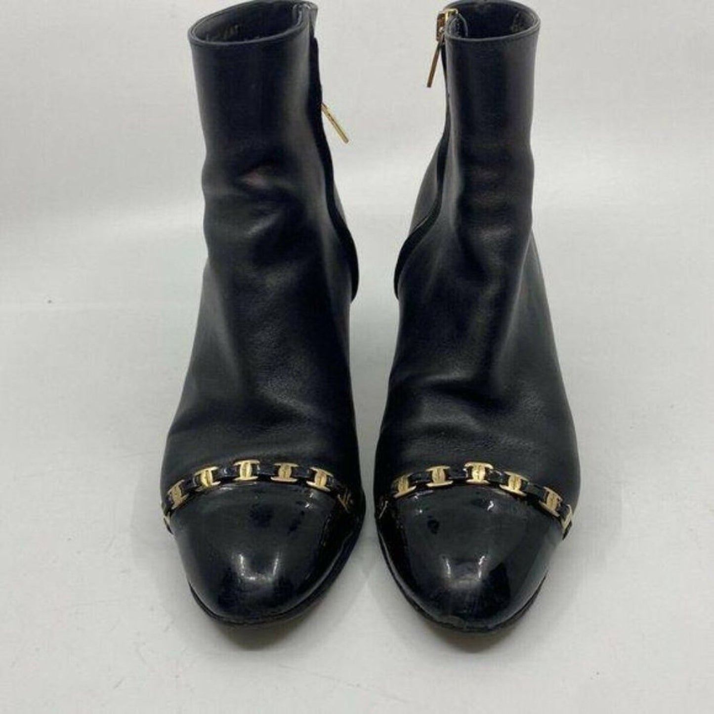 Msrp$730 SALVATORE FERRAGAMO Booties W/ Gold signa