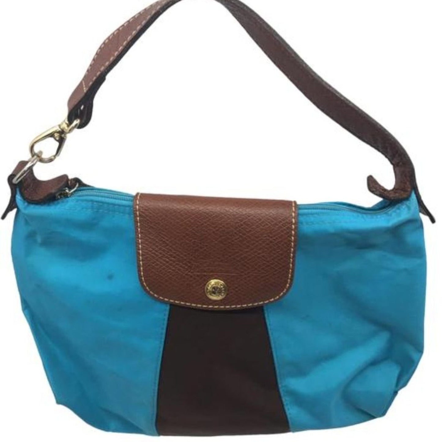 LONGCHAMP Blue Brown Fabric Chic Shoulder Bag