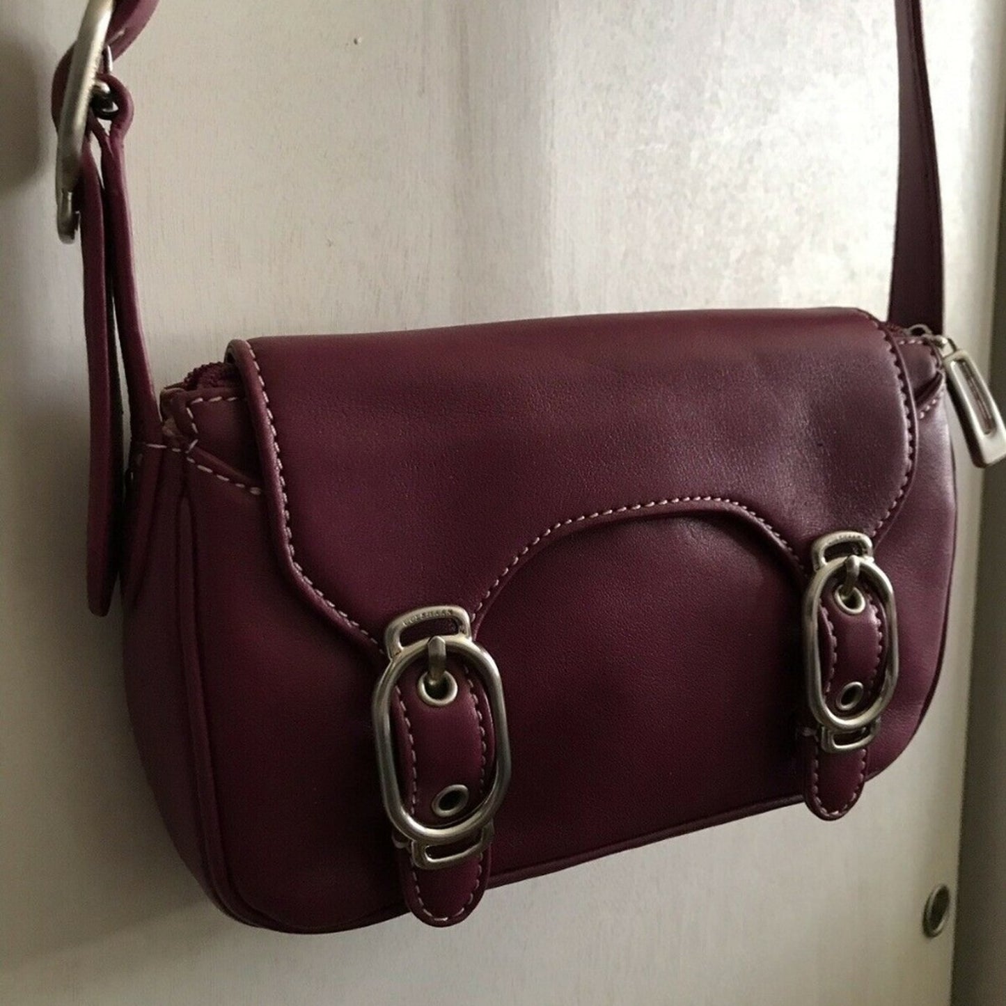 COLE HAAN Small Magenta Leather Crossbody Bag