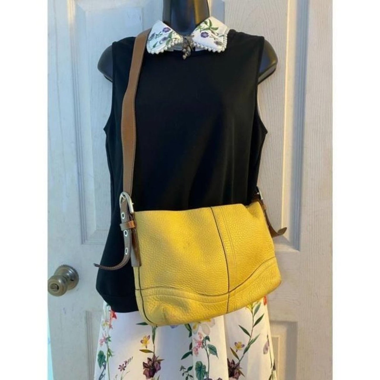 coach medium w adjustable strap yellow leather cro