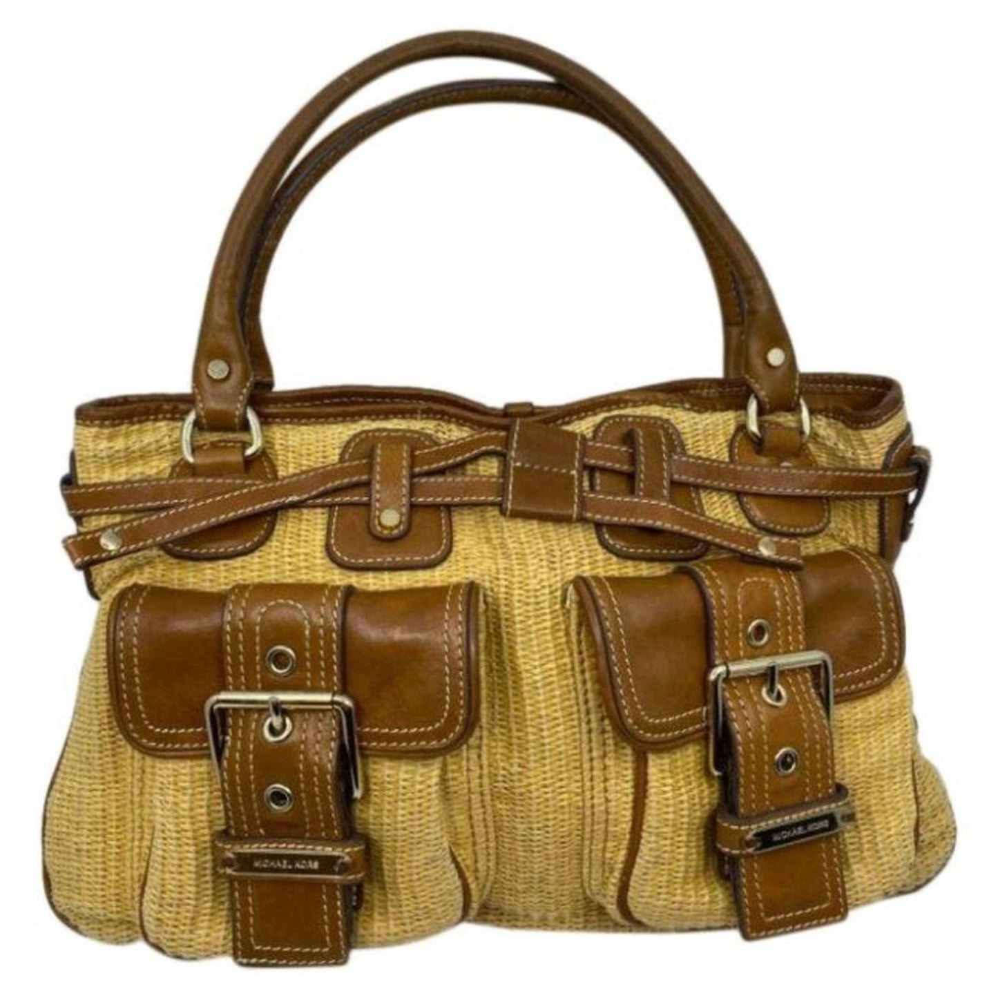 Michael Kors Yellow Brown Woven Tote Bag