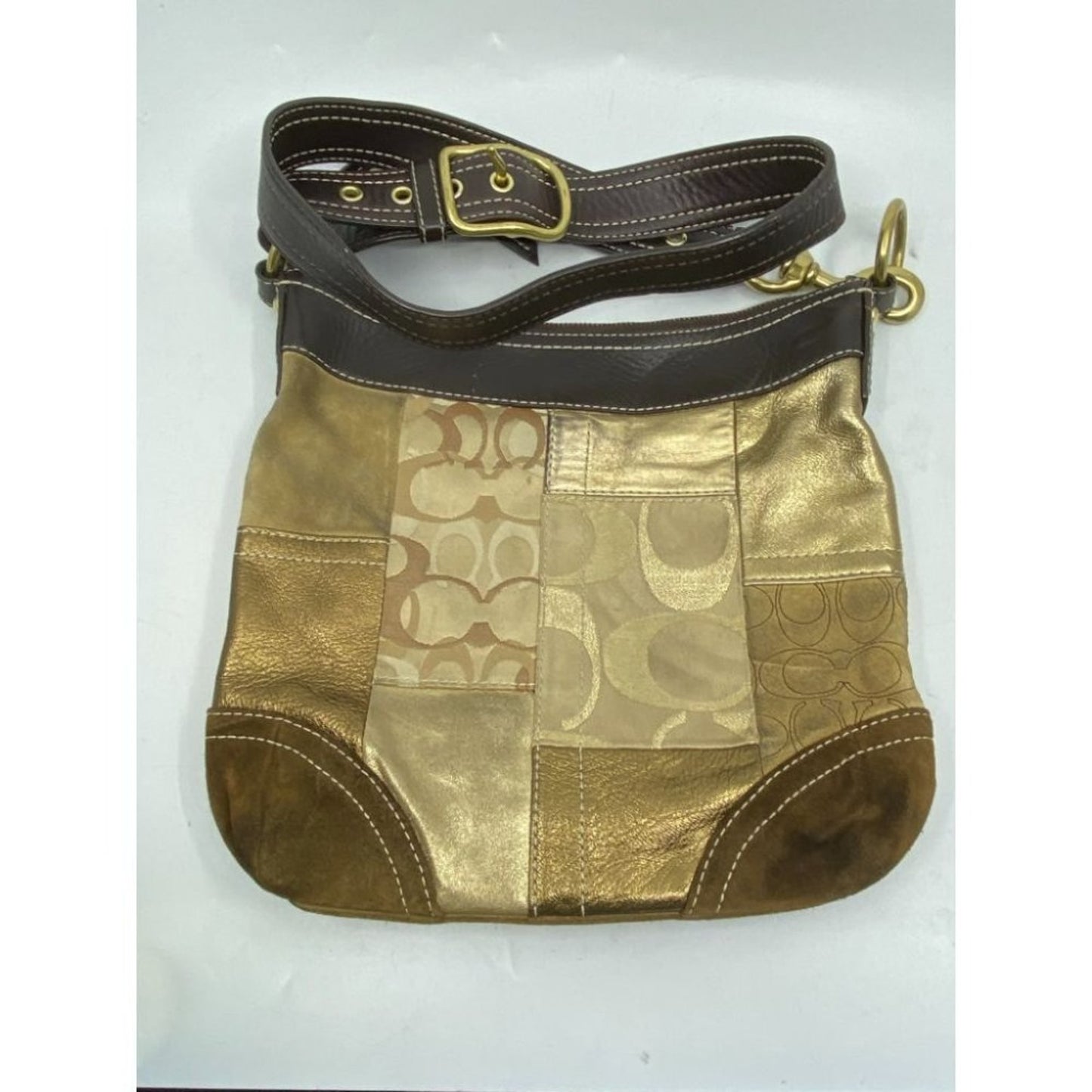 Coach Multi- Fabric Gold Black Patch Shoulder Bag