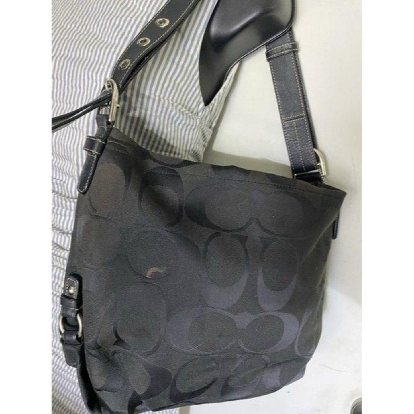 Coach Medium Tote Msrp Black Gray Jacquard Fabric