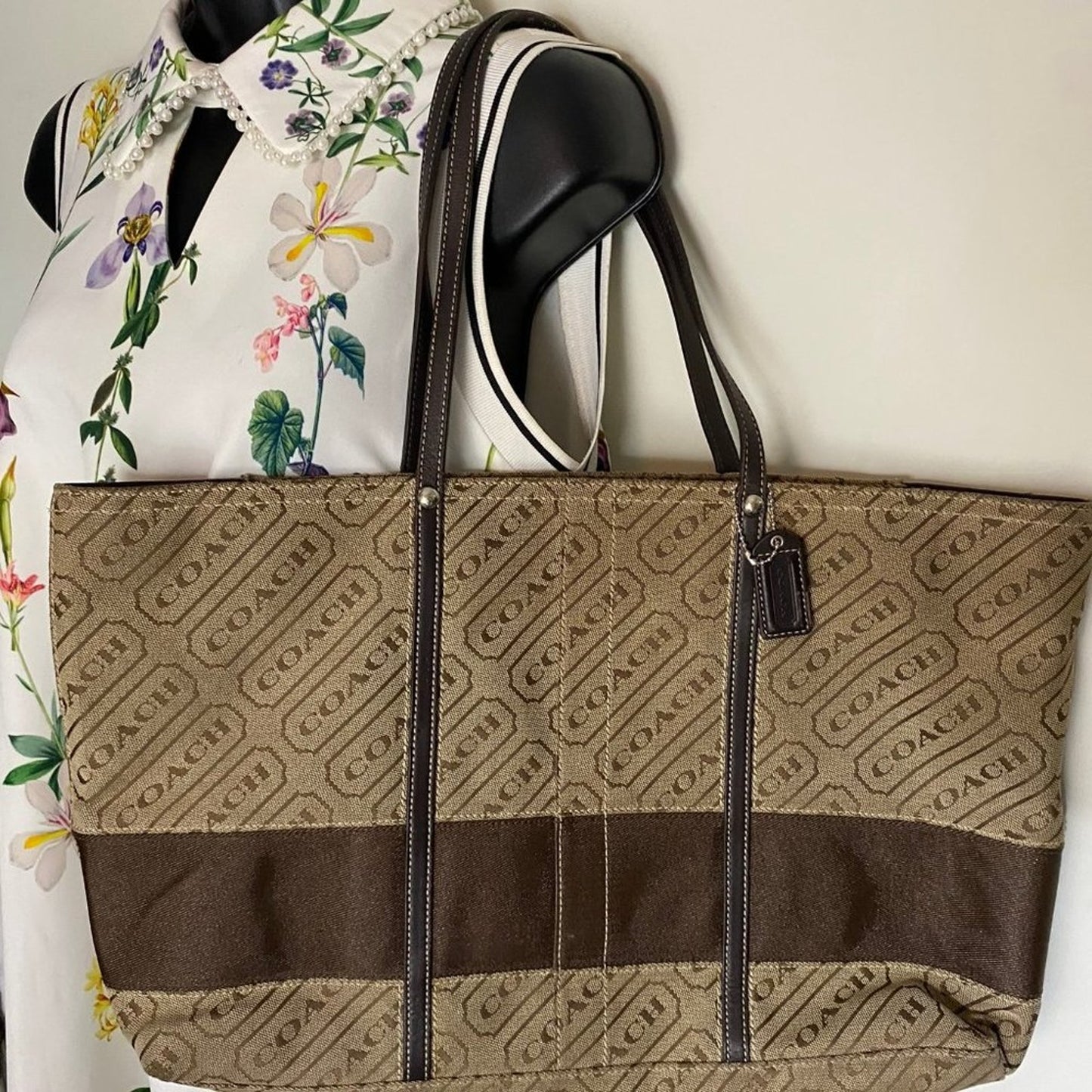 Coach Large Brown Fabric Shopping Tote