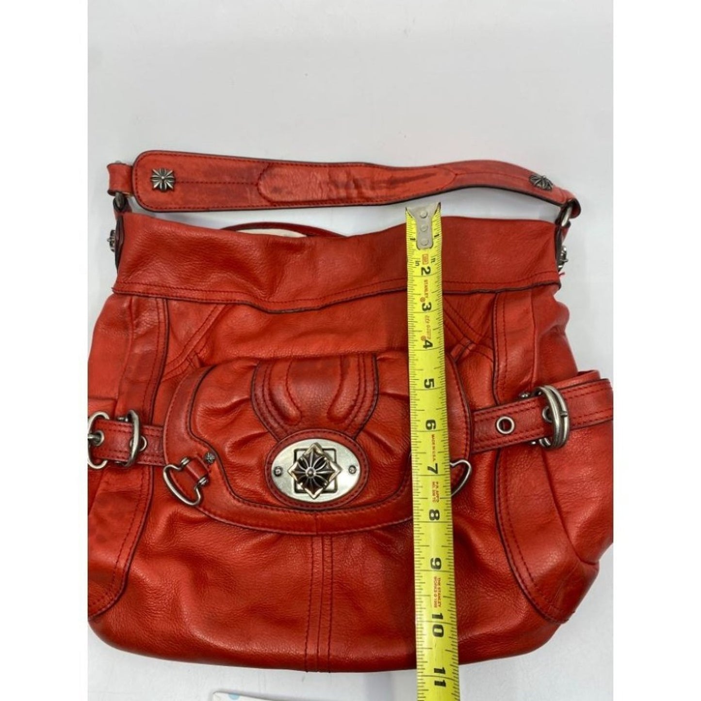 B. Makowsky Orange Large Leather Shoulder Bag