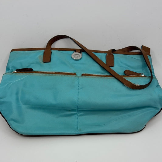Michael Kors Aqua and Tan Tote Bag