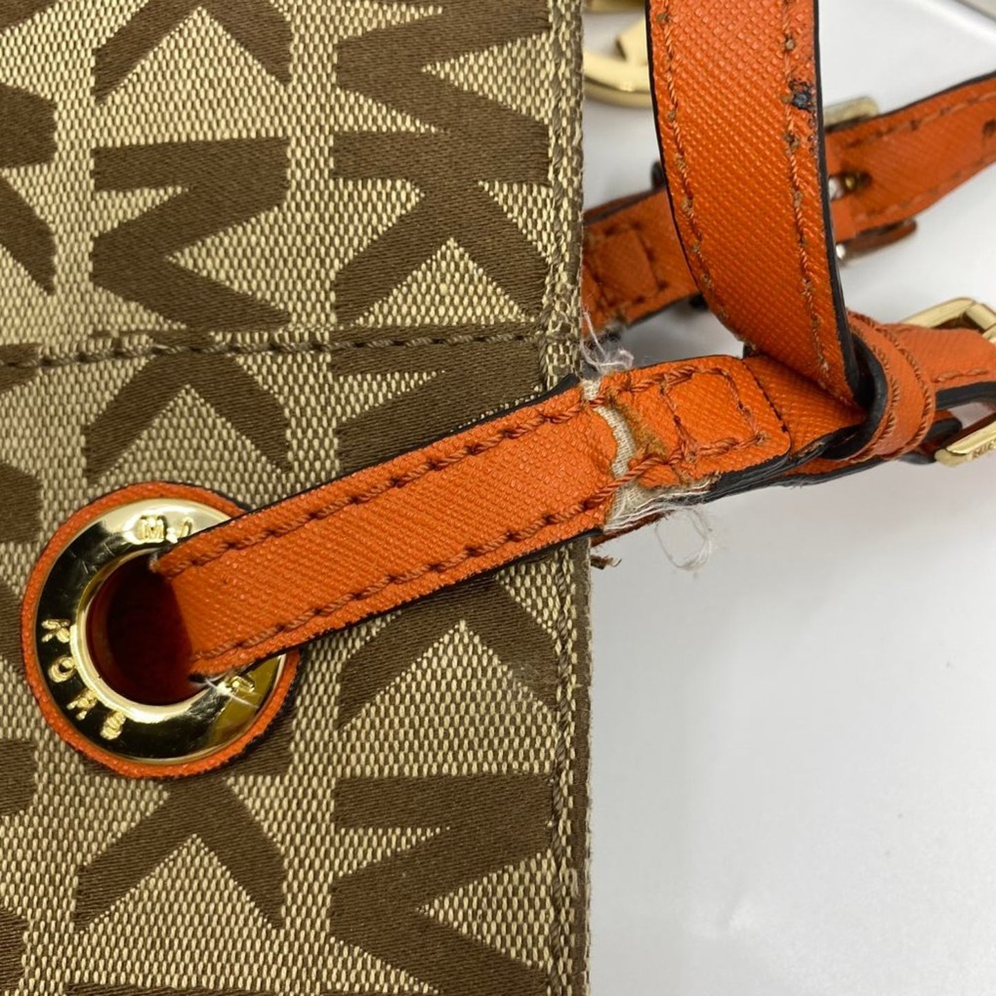 Michael Kors L Tan Orange Jacquard Fabric Tote