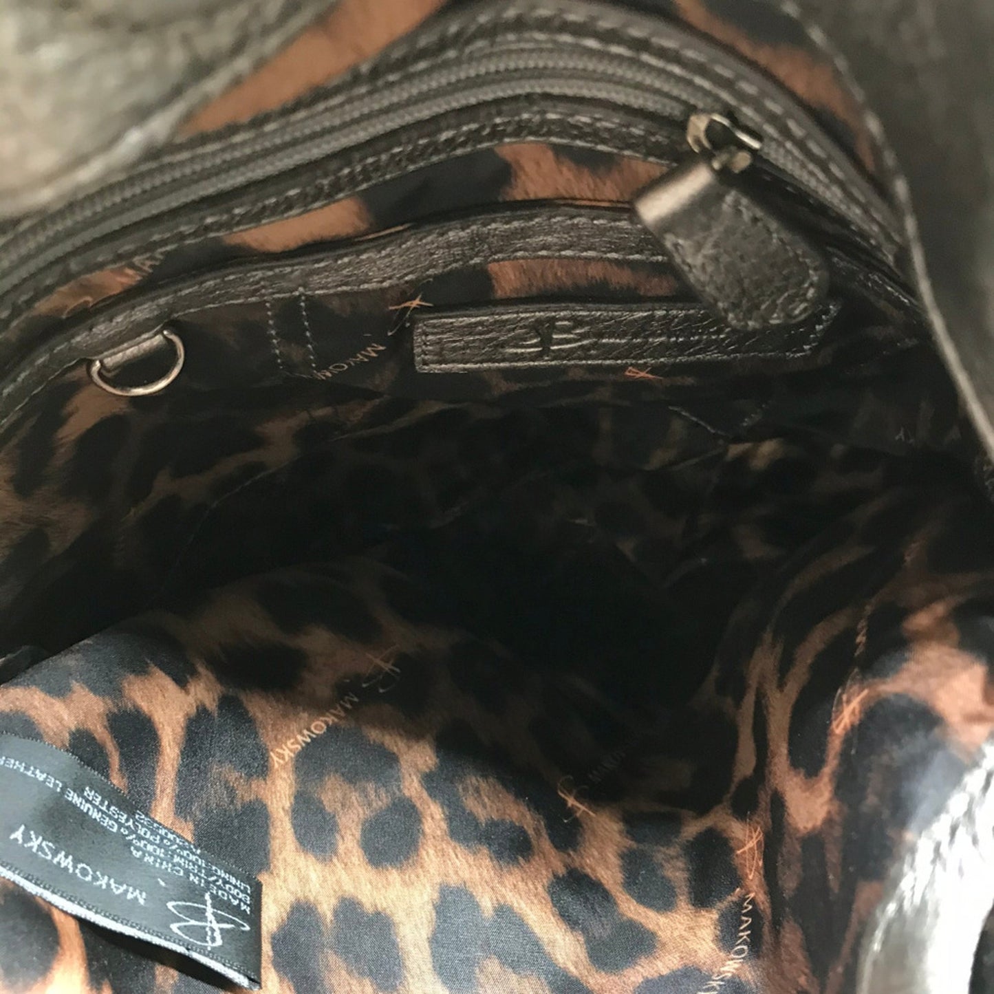 B. Makowsky Gray Leather Shoulder Bag