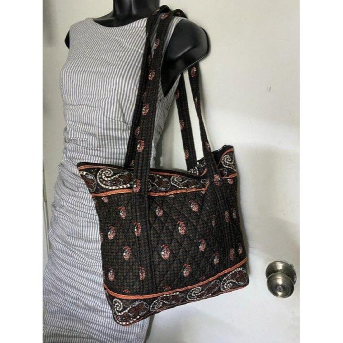 Vera Bradley Large Quilted Gray Tan White Shoulder