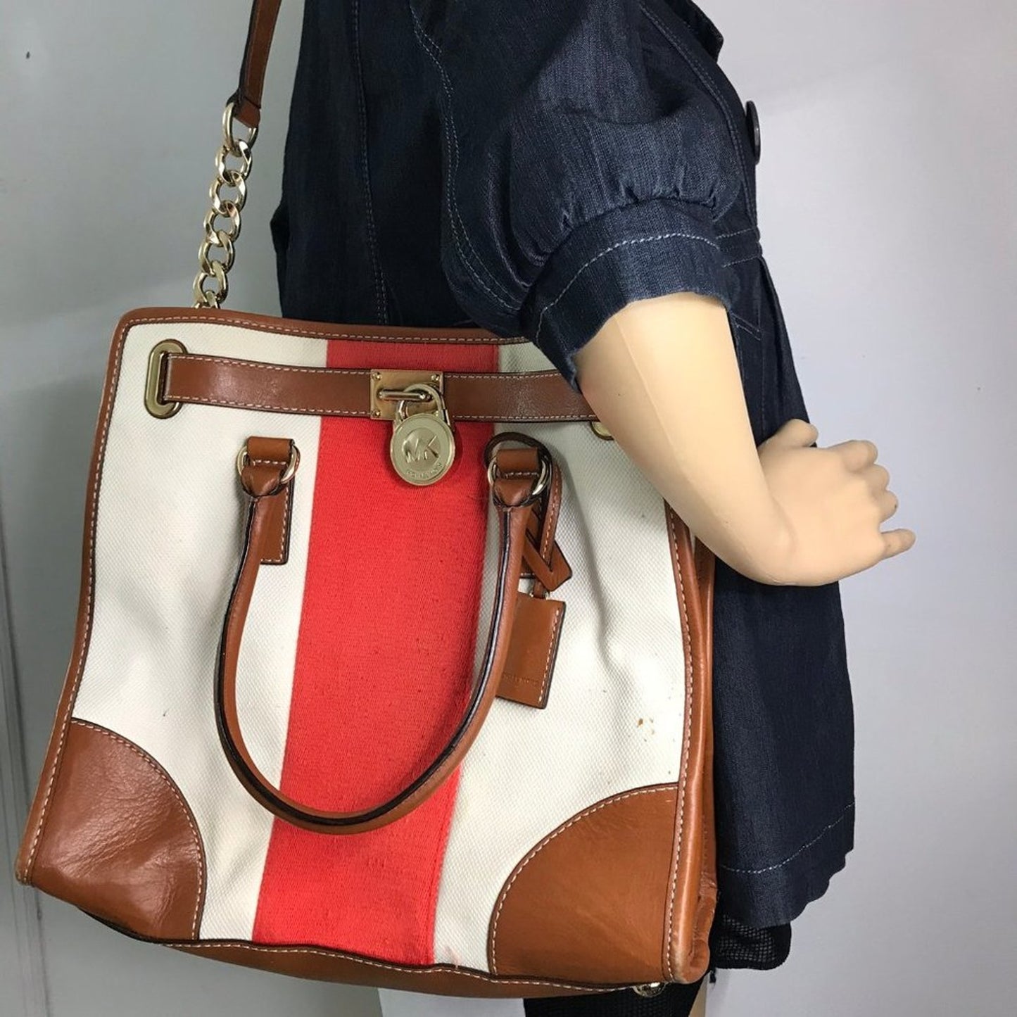 Michael Kors White Woven Fabric Large Handbag